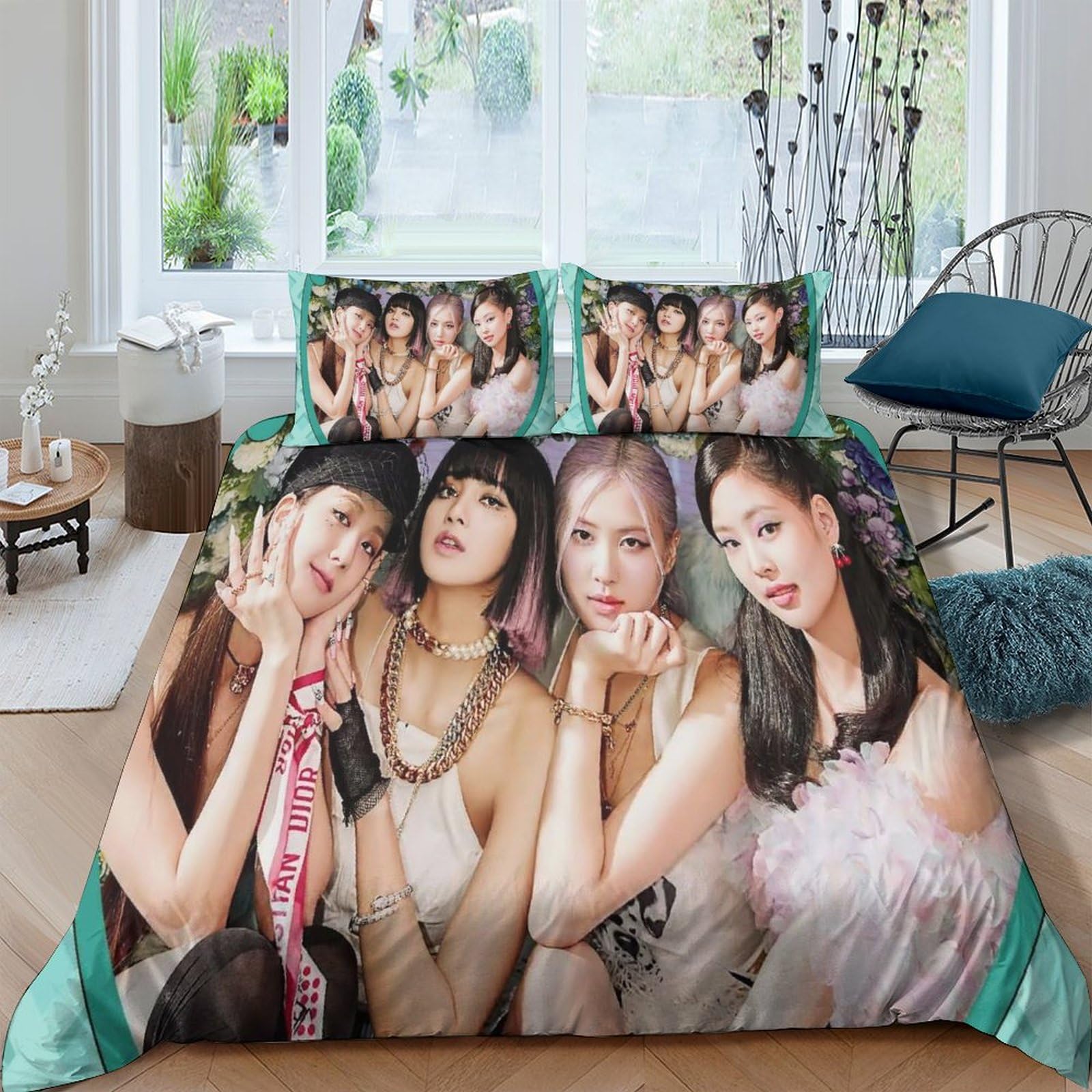 MJCZEGDCR Blackpink 3D Printed Bedding Sets Duvet Cover Set 2 Pcs Soft Microfiber with Hidden Zipper Closure with Pillowcases Comforter Cover for Boys Girls Quilt Cover Double（200x200cm）