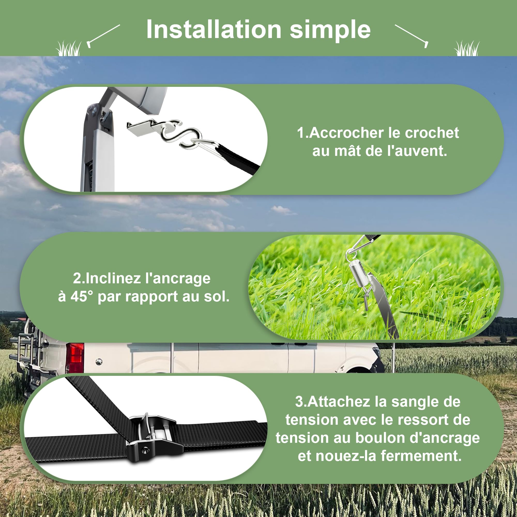 Kit de Sangle Latérale pour Thule Omnistor Auvent de Caravane avec Laisse Tempête Accessoires de Camping-Car avec Sangles Tempête de Camping