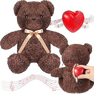 Bear Stuffed Animals with Voice Recorder Set, 60 Seconds Voice Sound Recorder Module 16 Inch Soft Plush Bear Cute Stuffed Bear with Zipper Sound Box Recordable Heart for Boys Girls (Dark Brown)