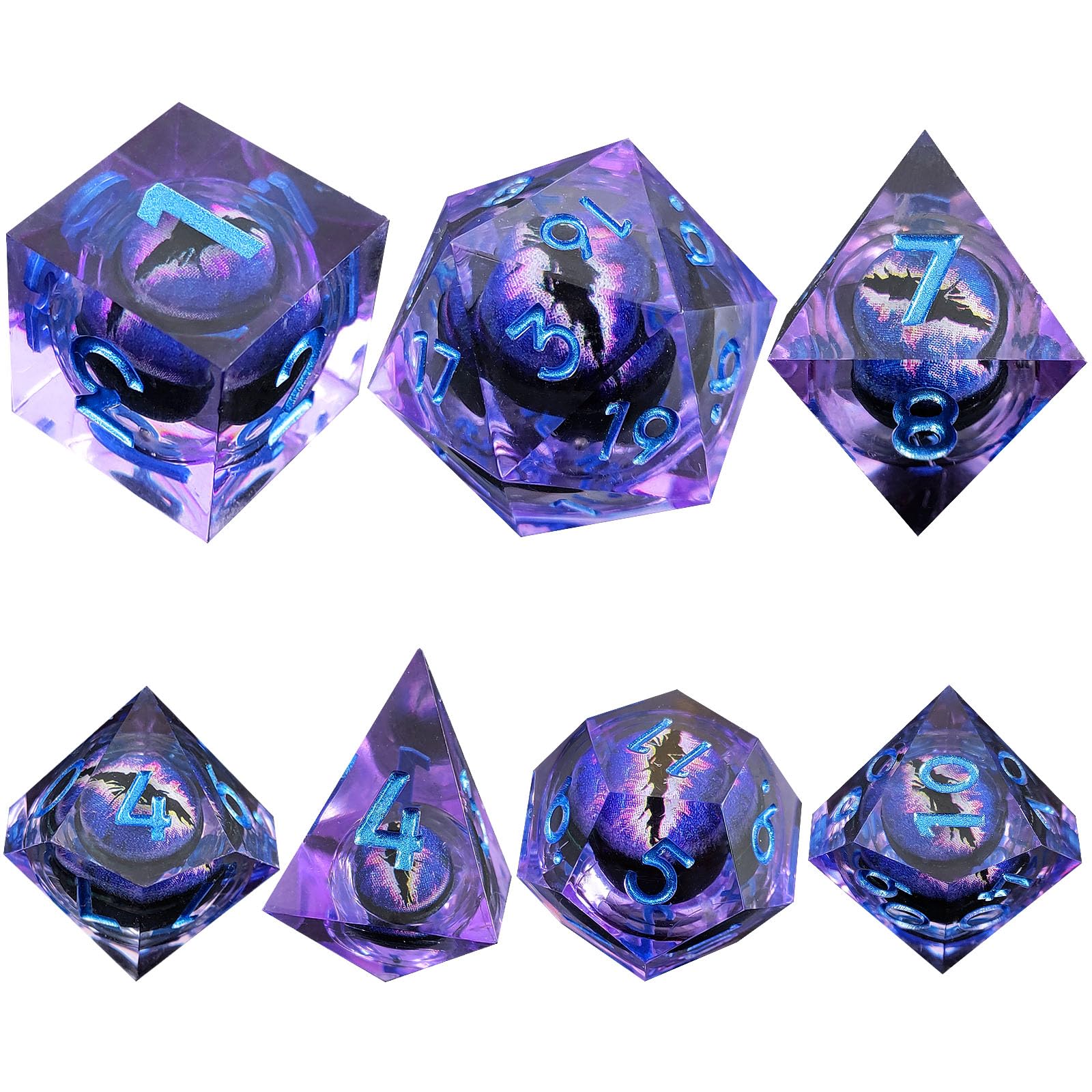 ORUZA 7 PCS Dragon Eye DND Dice Liquid Core D&D Dice Resin Sharp Edge Polyhedral D&D Dice Set for Dungeons and Dragons Role Playing Die D20 D12 D10 D8 D6 D4 D% - Image 4