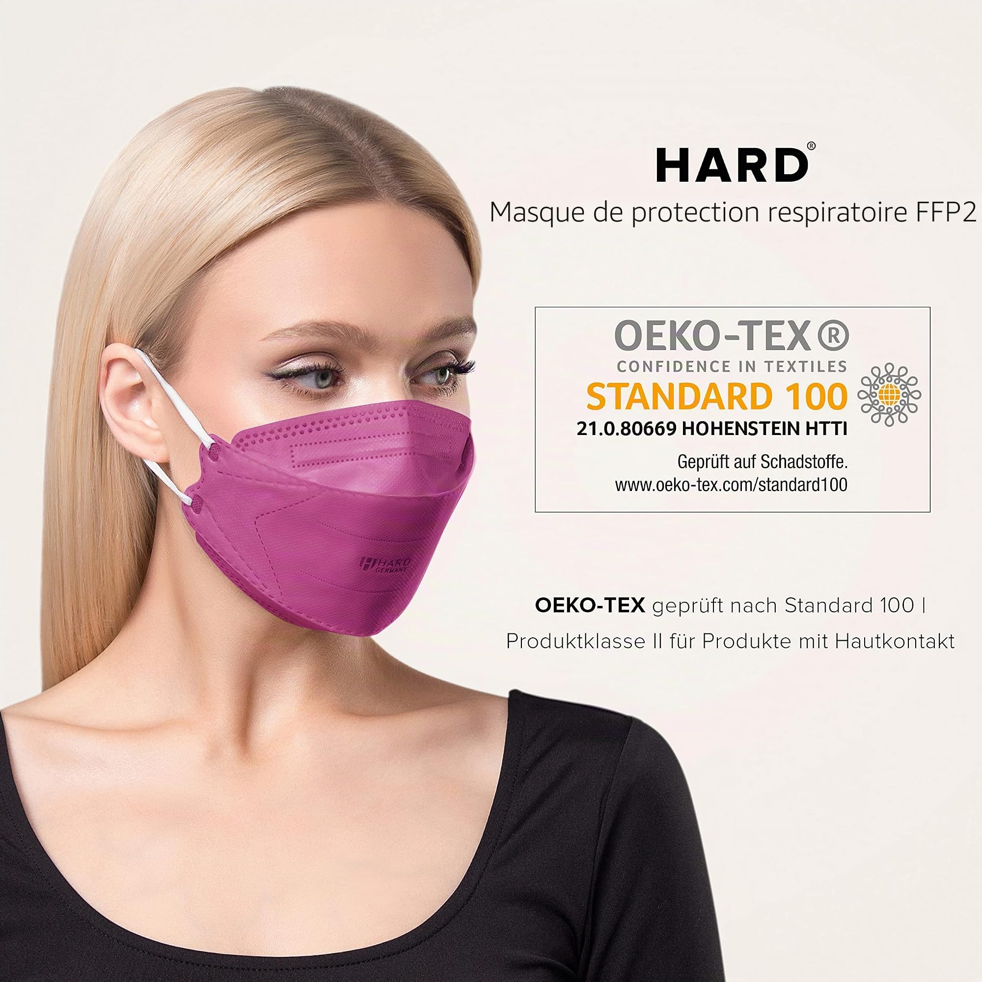 HARD Mask Masque respiratoire FFP2 | Fabriqué en Allemagne | Respirateur | taille standard | Filtration 99,5% | ÖKO-TEX | emballage scellé individuellement - Bordeaux - 20 piéces