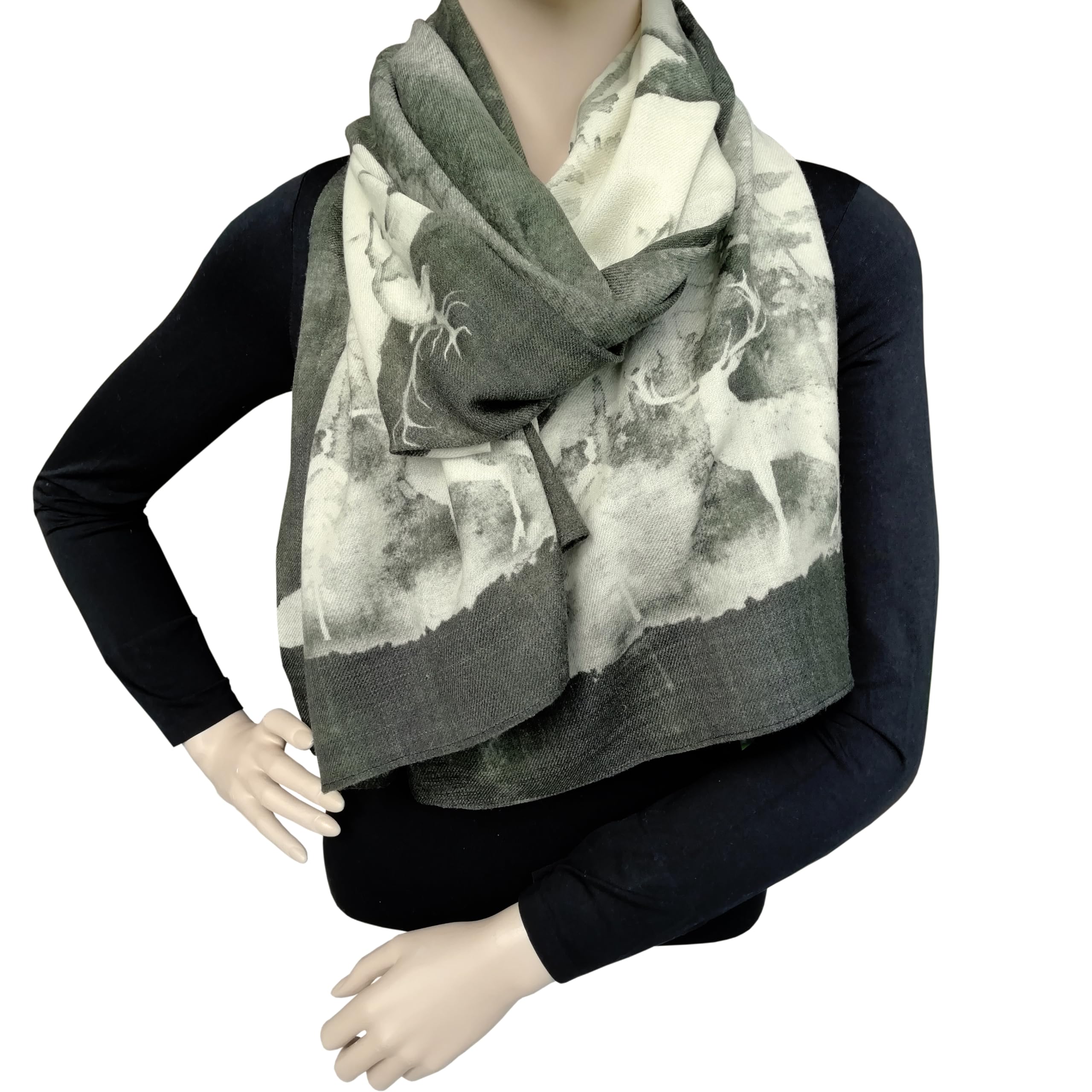 Alexandra Maxa Unisex Wollschal aus 100% Schurwolle – warmes Trachten- & Outdoor-Accessoire mit modernem Hirsch- oder Alpenmotiv – ideal für Lodenjacke, Jagd & Winter