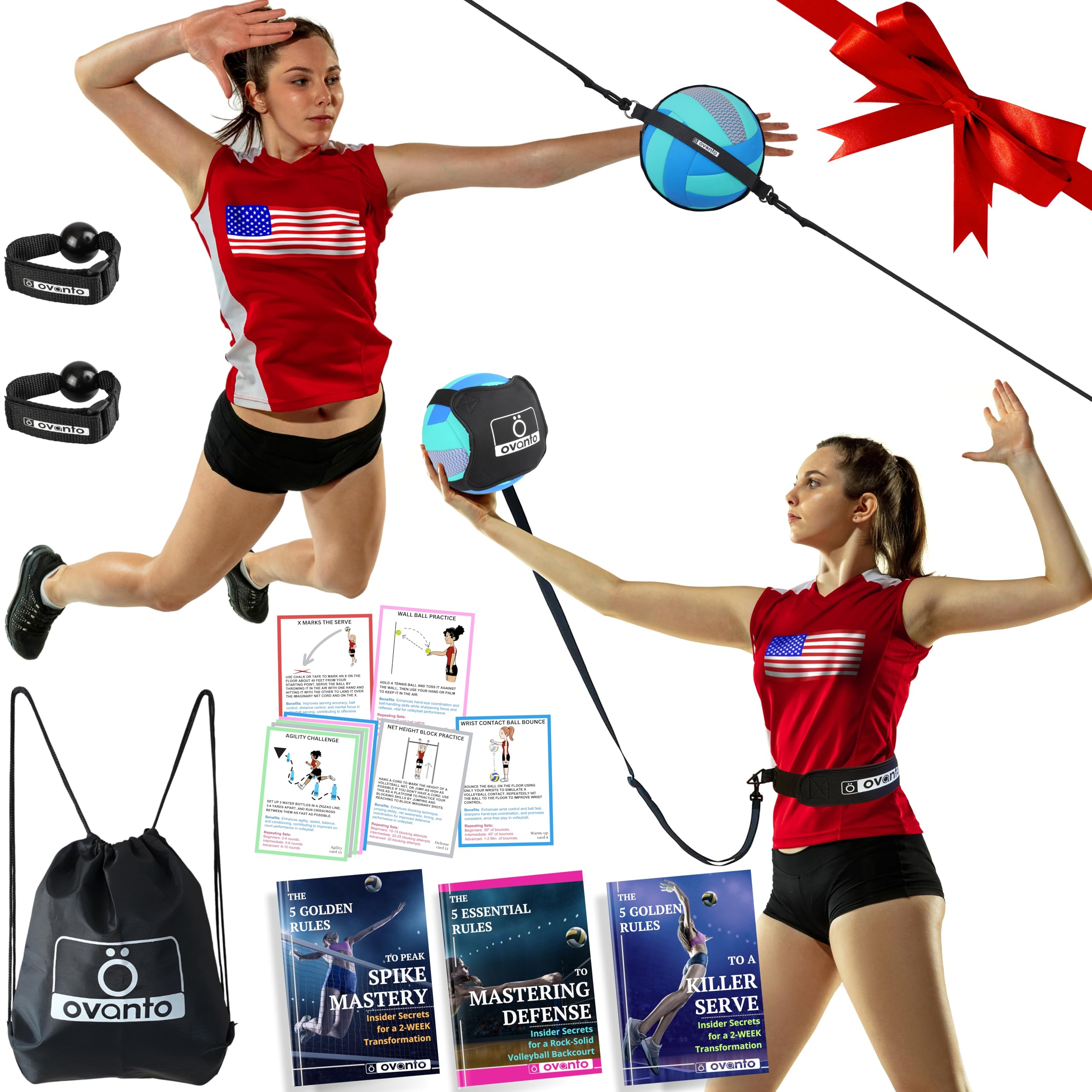 OVANTO Volleyball Training Equipment Aid – Solo Volleyball Equipment in 4 Styles to Serve, Spike, Set and Pass Like a Pro - Adjustable Volleyball Practice Equipment Gift for Beginners & Experts