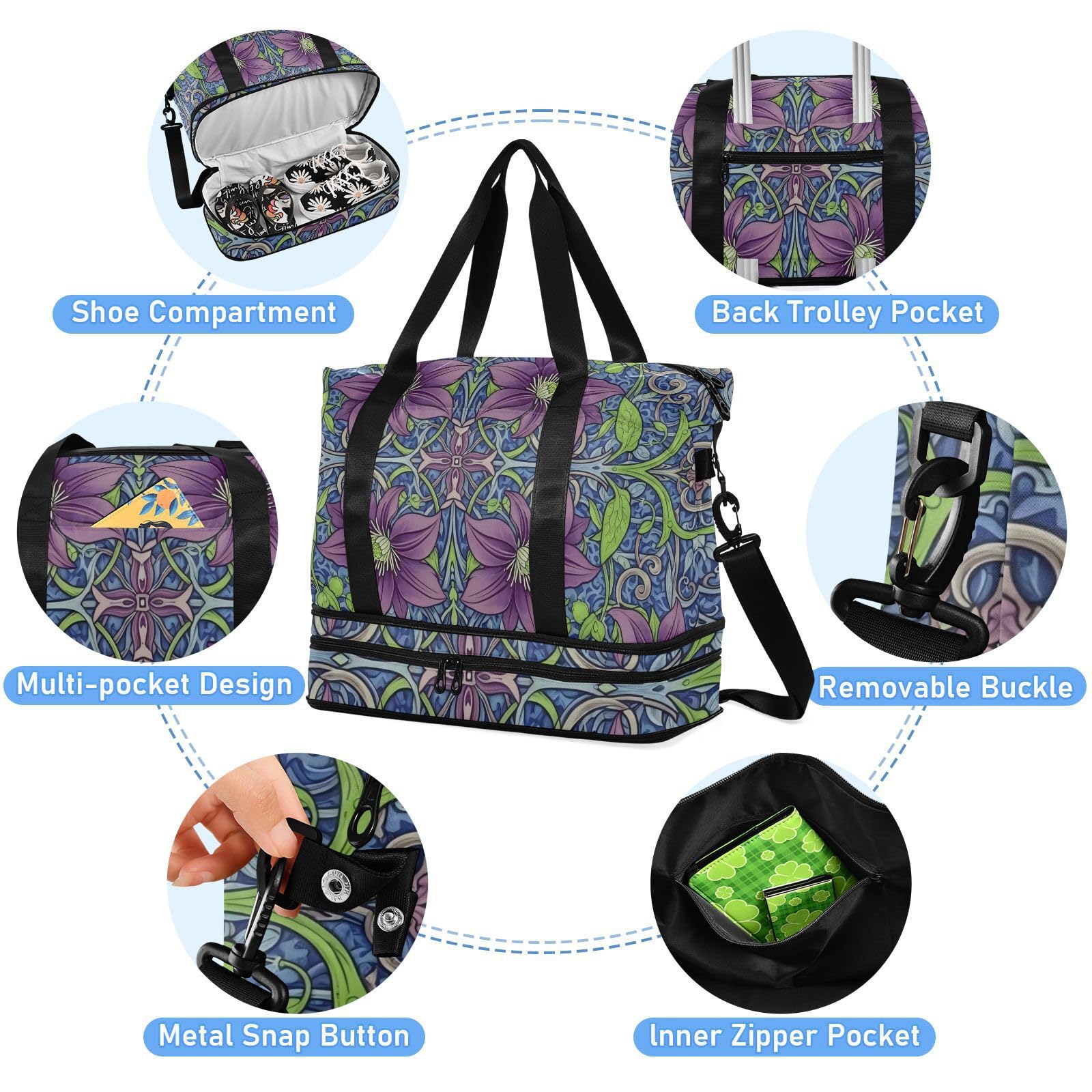 William Morris Gepäck-/Reisetasche, Tragetasche mit verstellbarem Gurt, für Flugzeugreisen, 2-teiliges Set, Lila