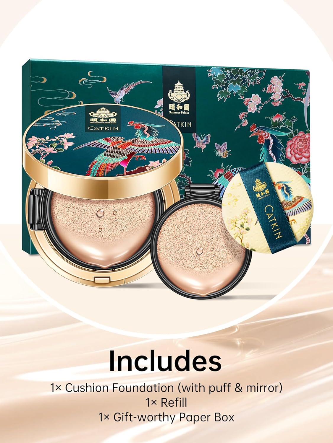 Catkin Phoenix Cushion Foundation Buildable Coverage Anti-Aging Serum Makeup, Sheer Satin Finish, Refill Included, Light Beige 0.46 Oz x 2, C01 NATURAL - Image 10