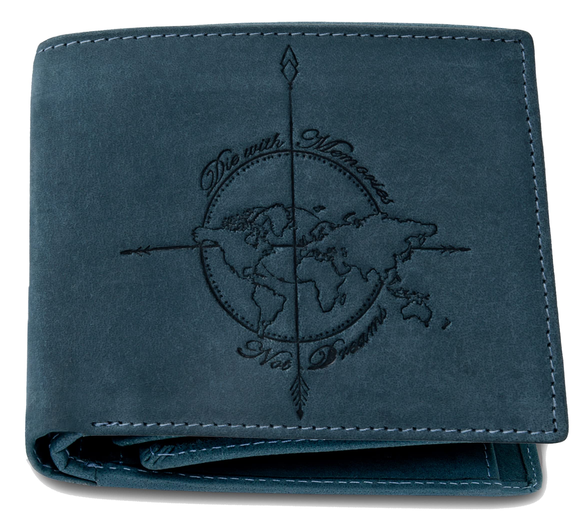 URBAN FOREST Atlas Vintage Blue World Map Leather Wallet for Men