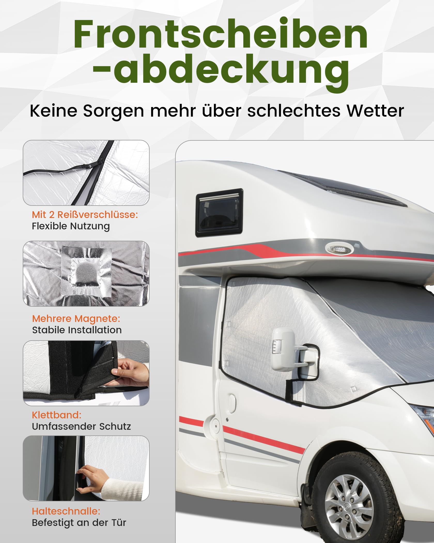 Frontscheibenabdeckung mit Reißverschluss, Umfassender Schutz vor Sonnen, Kalt und Staub, Silberne Scheibenabdeckung für FIAT Ducato Peugeot Boxer Citroen Jumper X250/290 2006-2024