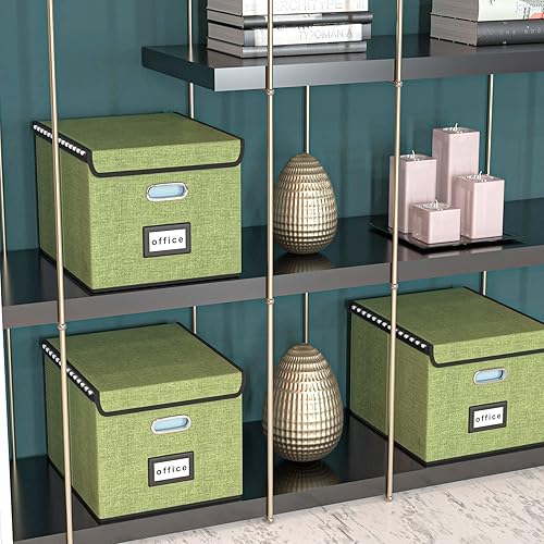 Miniatura 2 de Huolewa Cajas organizadoras de archivos actualizadas con tapas caja de almacenamiento y archivador colgante de lino con tobogán de plástico para