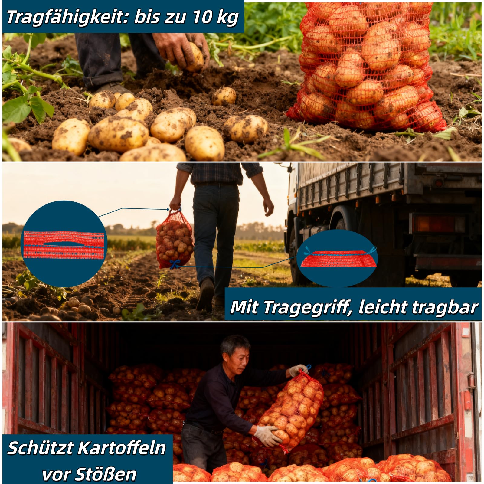 Sacs Raschel 30x50 cm 10 kg avec cordon pour pommes de terre, oignons, légumes, noix et fruits