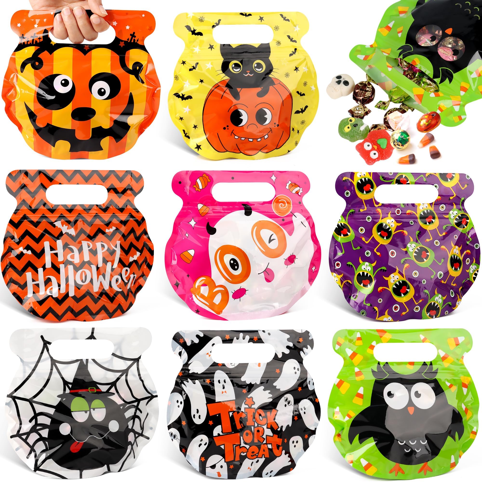 DANGIFTUS 56-Pack Halloween Treat Bags with Handles, Resealable Sweet Bags