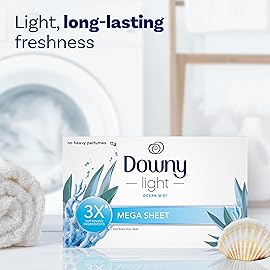 Downy Light Mega Dryer Sheets, Laundry Fabric Softener, Ocean Mist, 130 Count