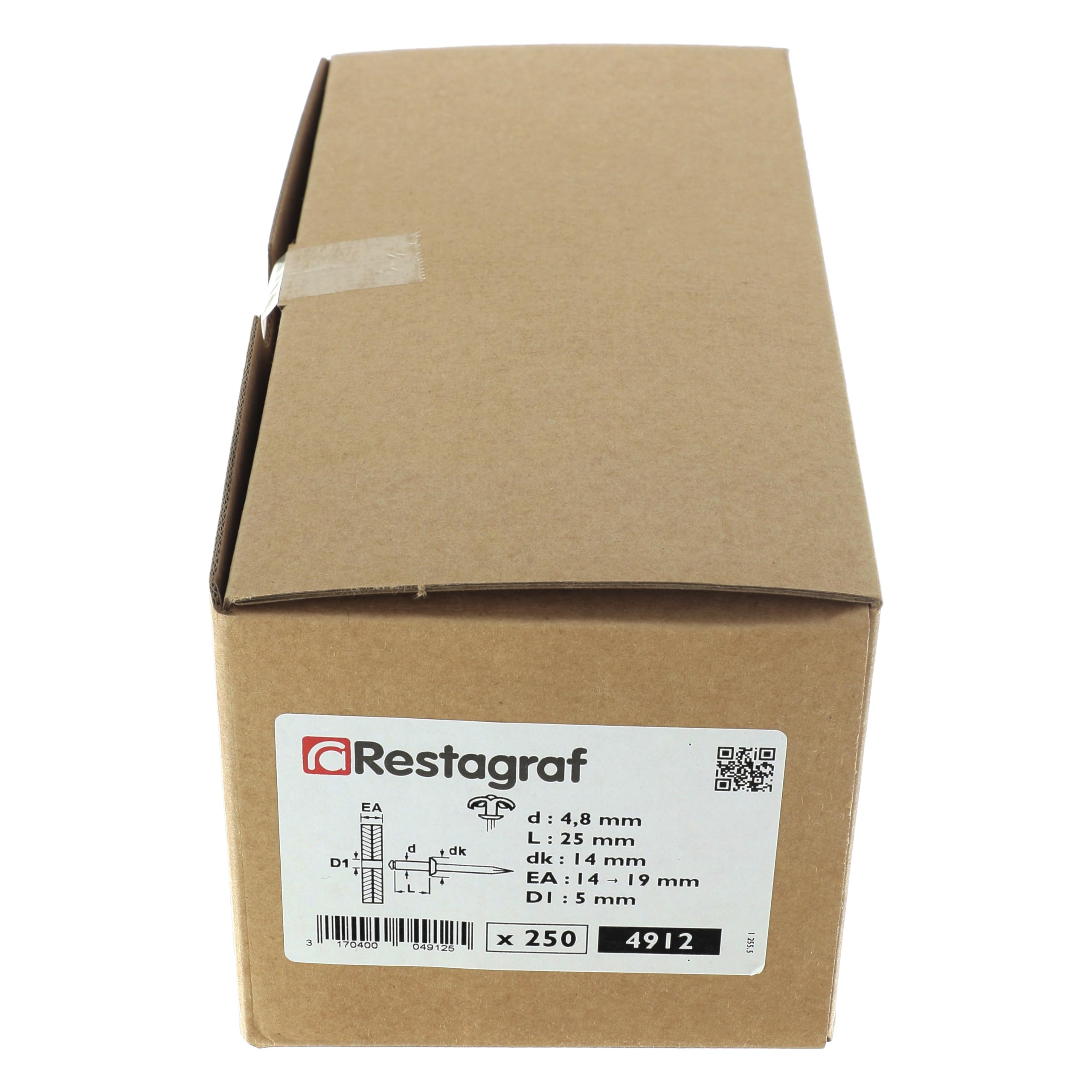 Restagraf - Rivet Épanoui Aluminium & Tige Acier - Diamètre 4,8 mm - Longueur 25 mm - Réf. 4912 - Boîte de 250