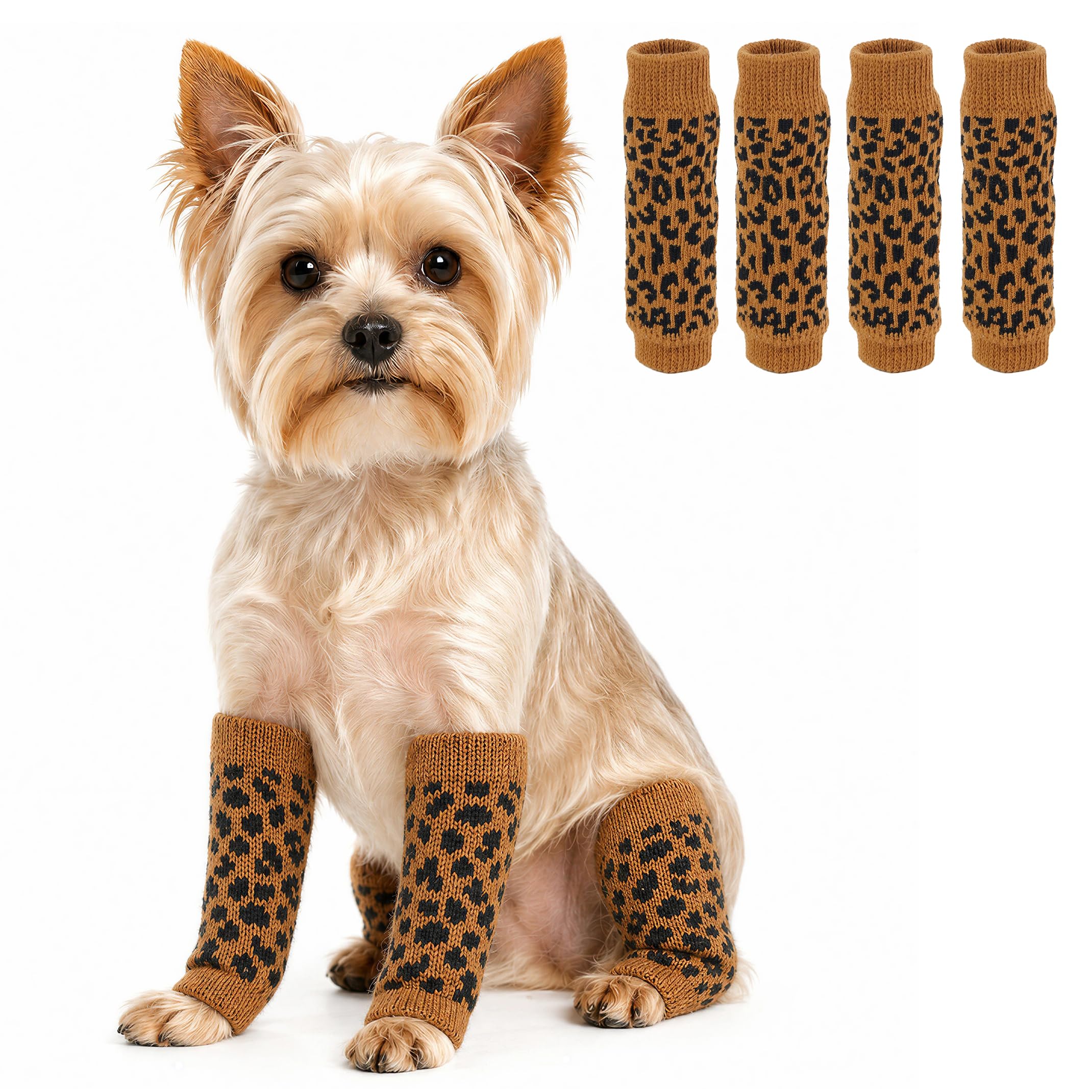 PUMYPOREITY 4 Pcs Dog Leg Warmers, Dog Lick Sleeve Back Leg, Hygroma Elbow Pads, Keep Pet From Constantly Licking On-Legs(Brown leopard, L)