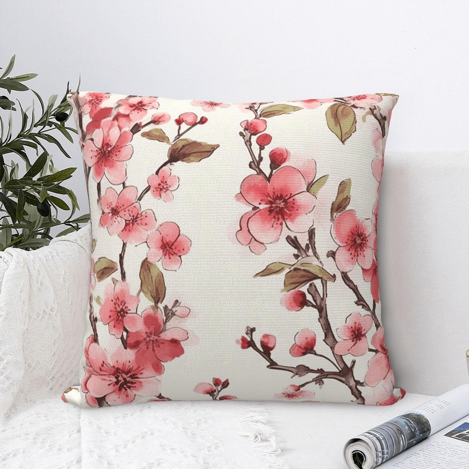 FodPand Luxury Velvet Throw Pillow Covers 18"x18" Super Soft Decorative Pillow Cases - Cherry Blossom Pillowcases Modern Lumbar Cushion Cases for Couch Sofa Bed Pillow Shams