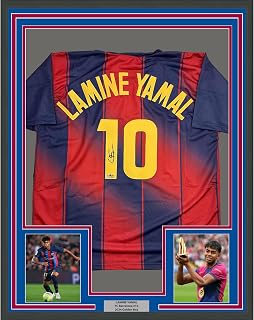 HOFSM.COM Hall of Fame Sports Memorabilia Facsimile Autographed Framed Lamine Yamal #10 35x39 FC Barcelona Blue/Red Reprint Laser Auto Soccer Jersey