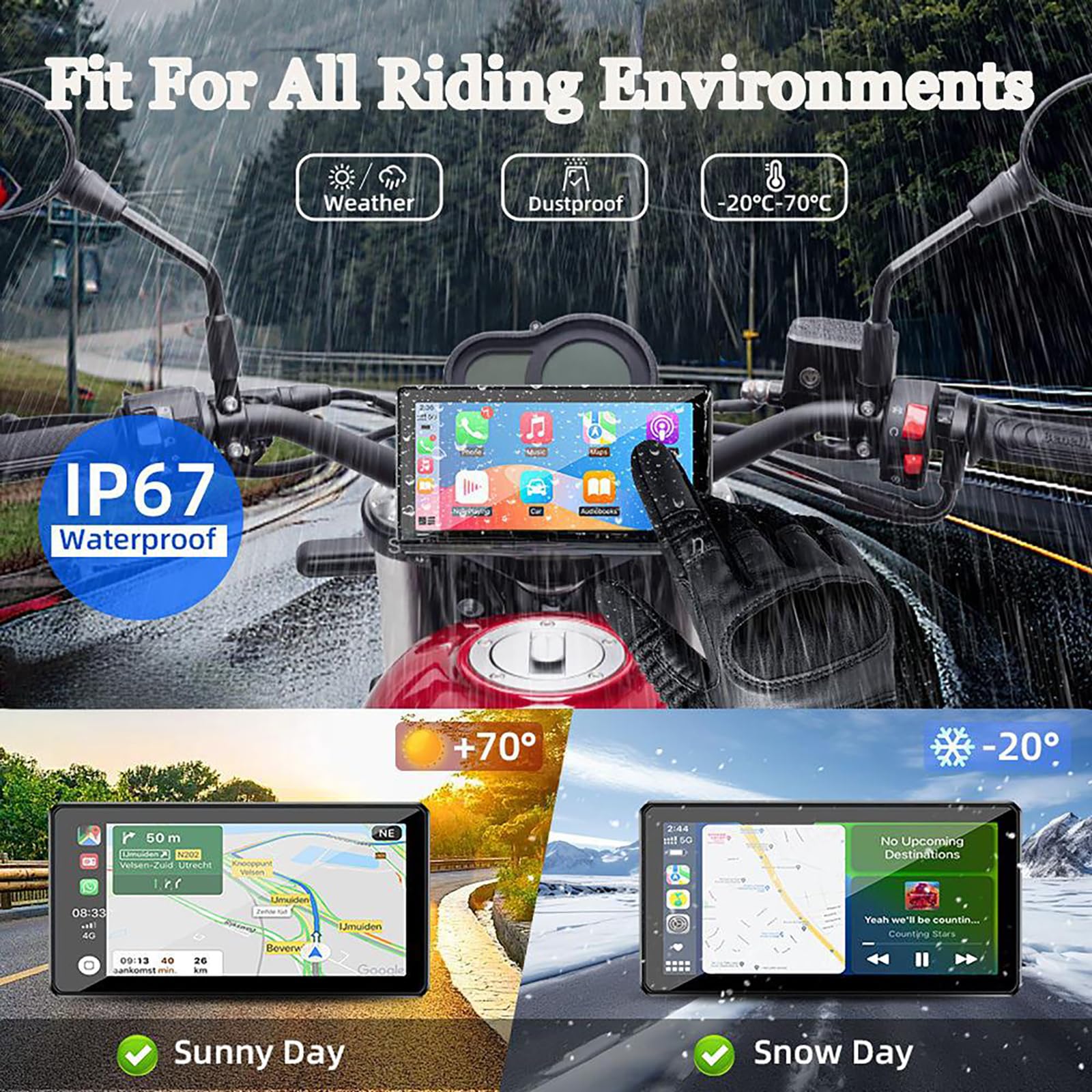 Navigatore GPS Moto per Crf 1000l Africa Twin, Schermo GPS Carplay per Moto, Display Touch 5" IP67 Impermeabile, Supporto Manubrio Universale per Moto/Scooter