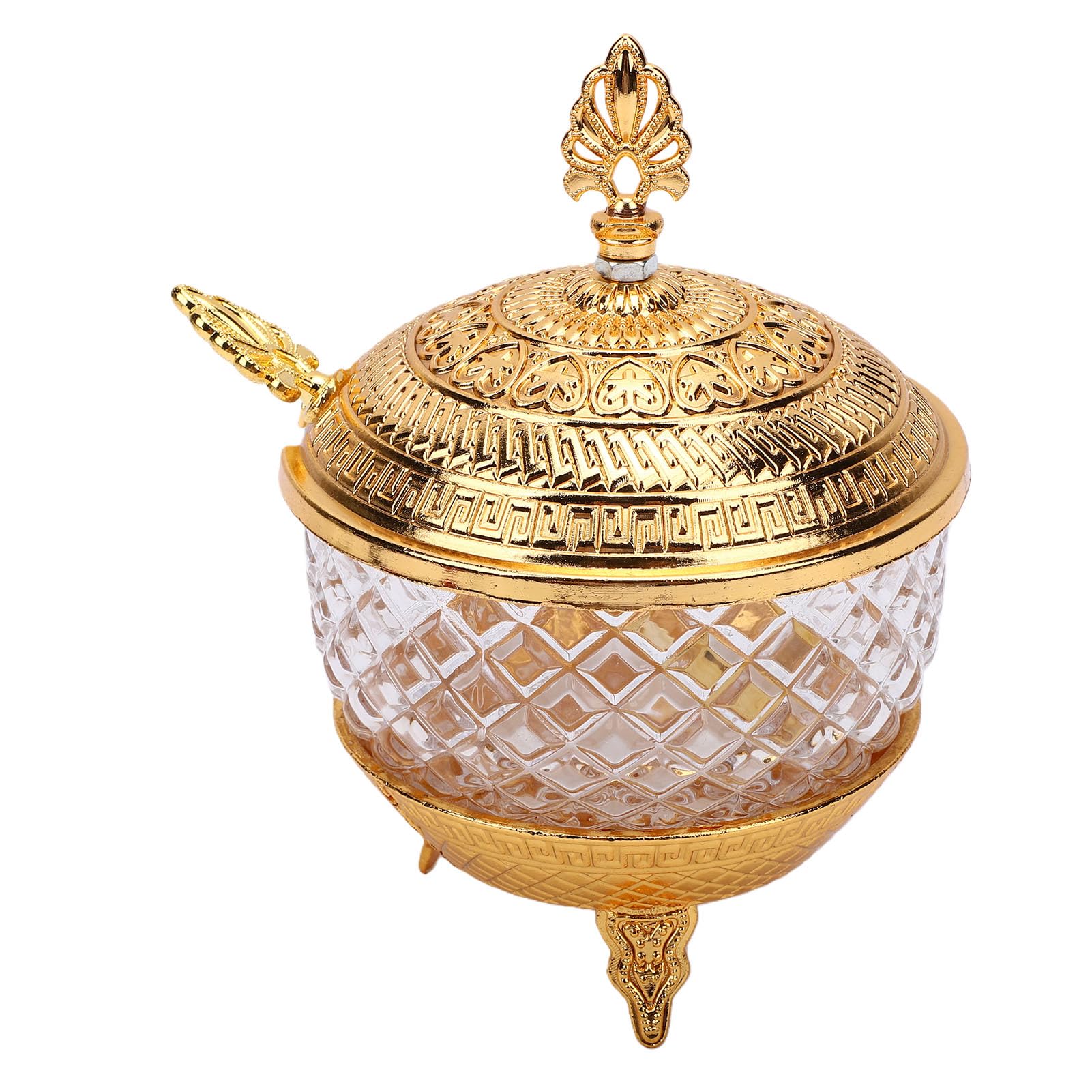 Recipiente de vidrio decorativo con tapa y cuchara para hojas de té o nueces