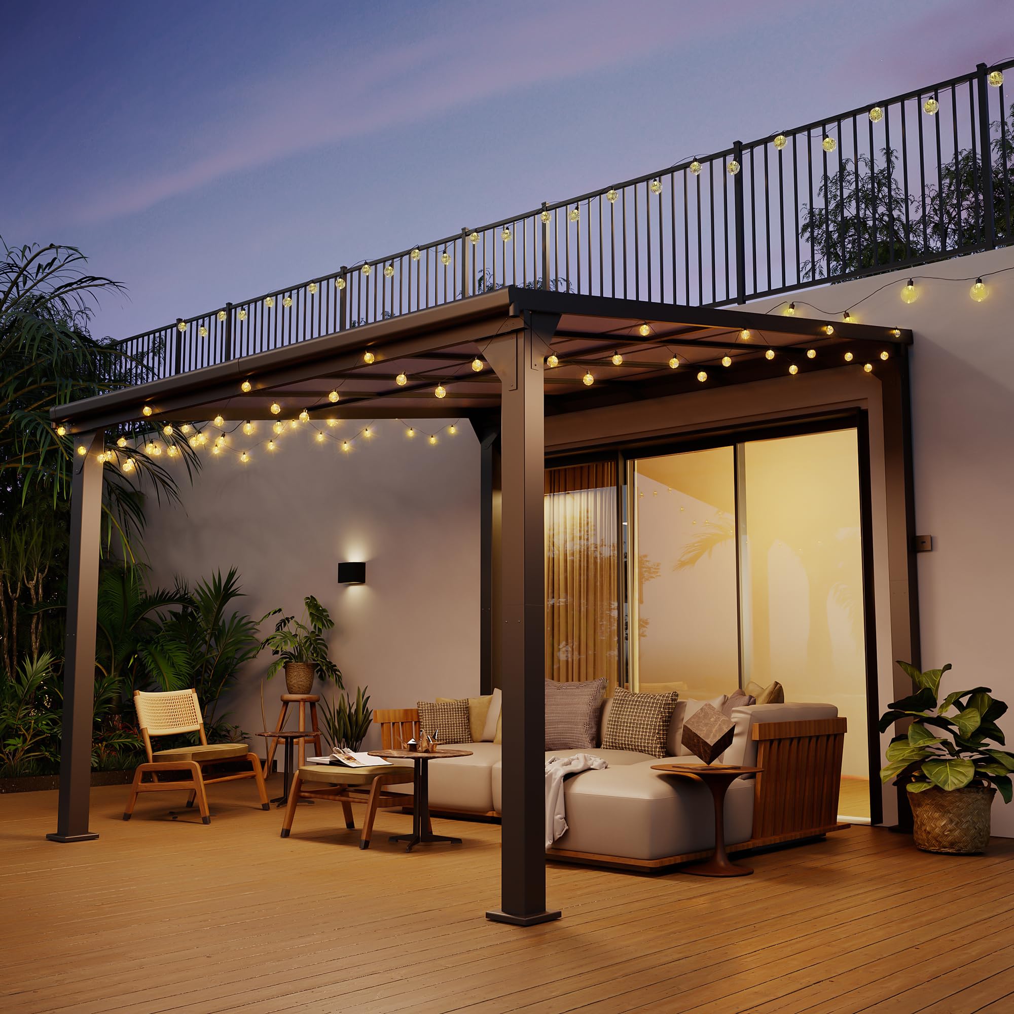 Pamapic 10 * 10FT Wall Mounted Gazebo,4*4 Inch Thickened Pillars & Enlarged Base,Outdoor Hardtop Lean to Pergola,Aluminum Frame Pergola,UV Resistant Polycarbonate Roof,Outdoor Patio Awnings for Deck ( Incomplete posts ONLY)