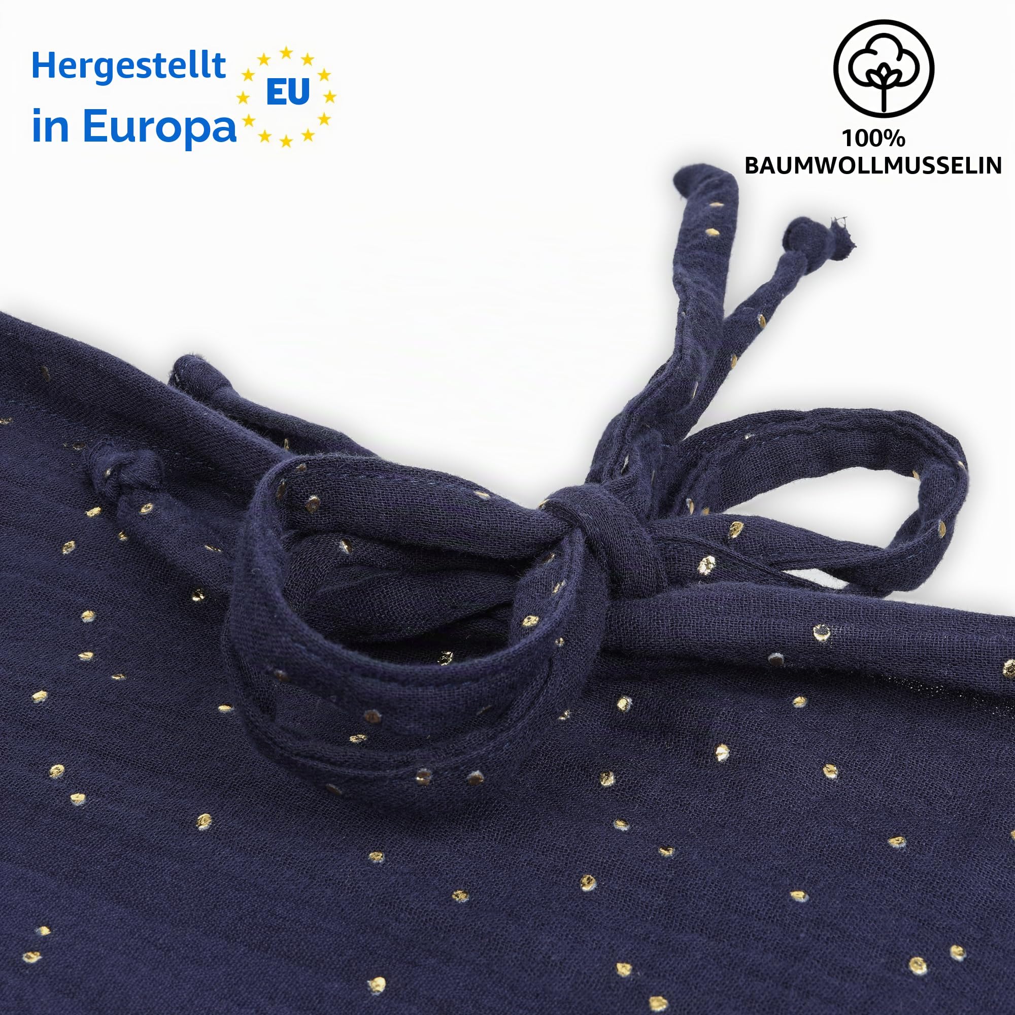 Hausbett Himmel - 100% Baumwolle Betthimmel Hausbett aus Musselin - Bett Vorhang Kinderbett - Himmelbett Vorhänge für 90x200 (Nachtblau/Gold, 97 x 402cm)