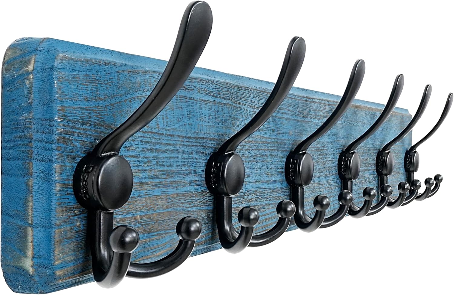 Dseap Coat Rack Wall Mounted - 24" Long 6 Tri Hooks, Heavy Duty Wooden Wall Coat Hanger Coat Hook for Clothes Hat Jacket Clothing, Weathered Blue and Black L=24"(1pcs) Weathered Blue & Black