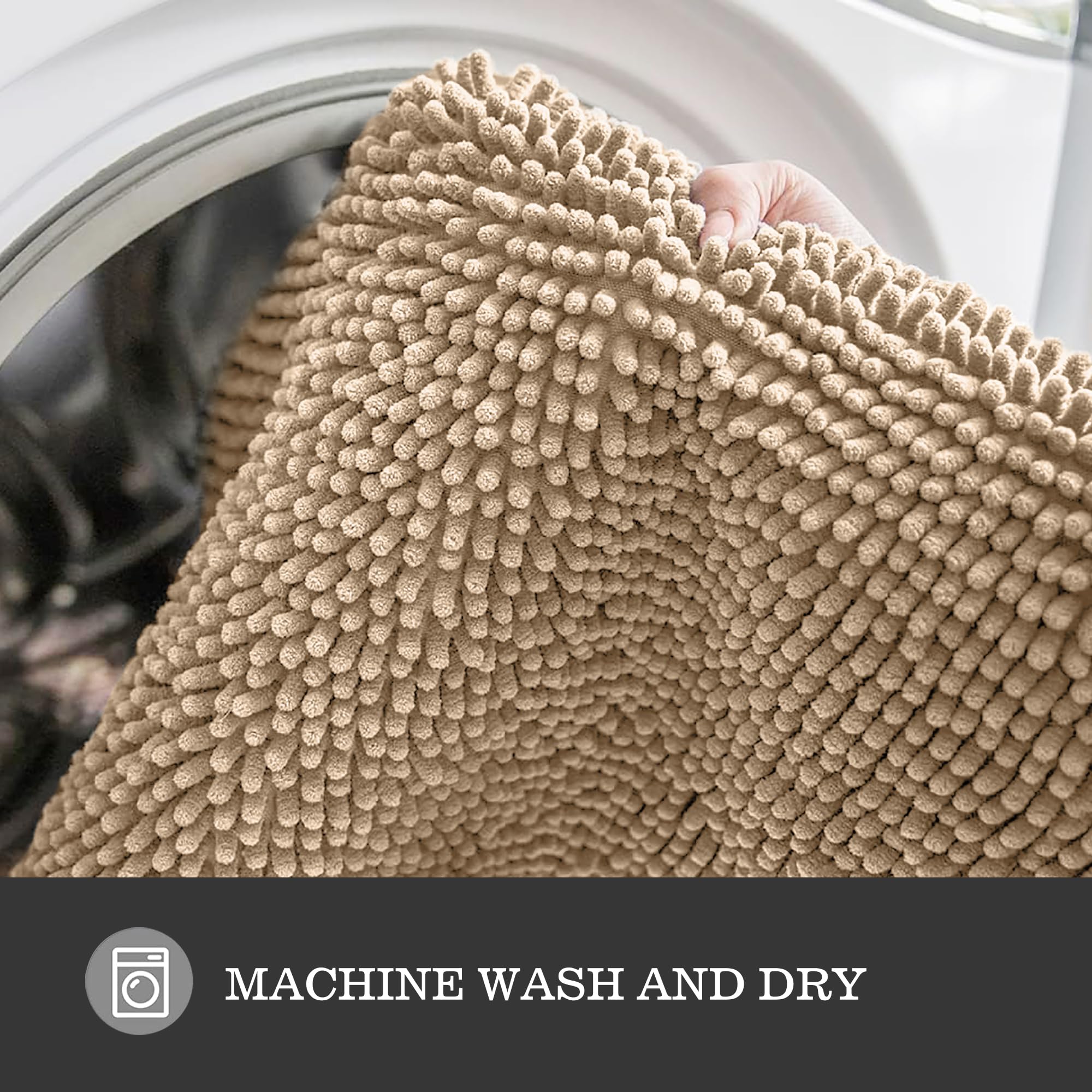 Yeaban Tappeto da bagno 101 x 152 cm, in ciniglia spessa, tappetino da bagno lungo, assorbente e lavabile, extra large, antiscivolo, morbido, per bagno, doccia, lavandino (crema avorio) - Vista 6