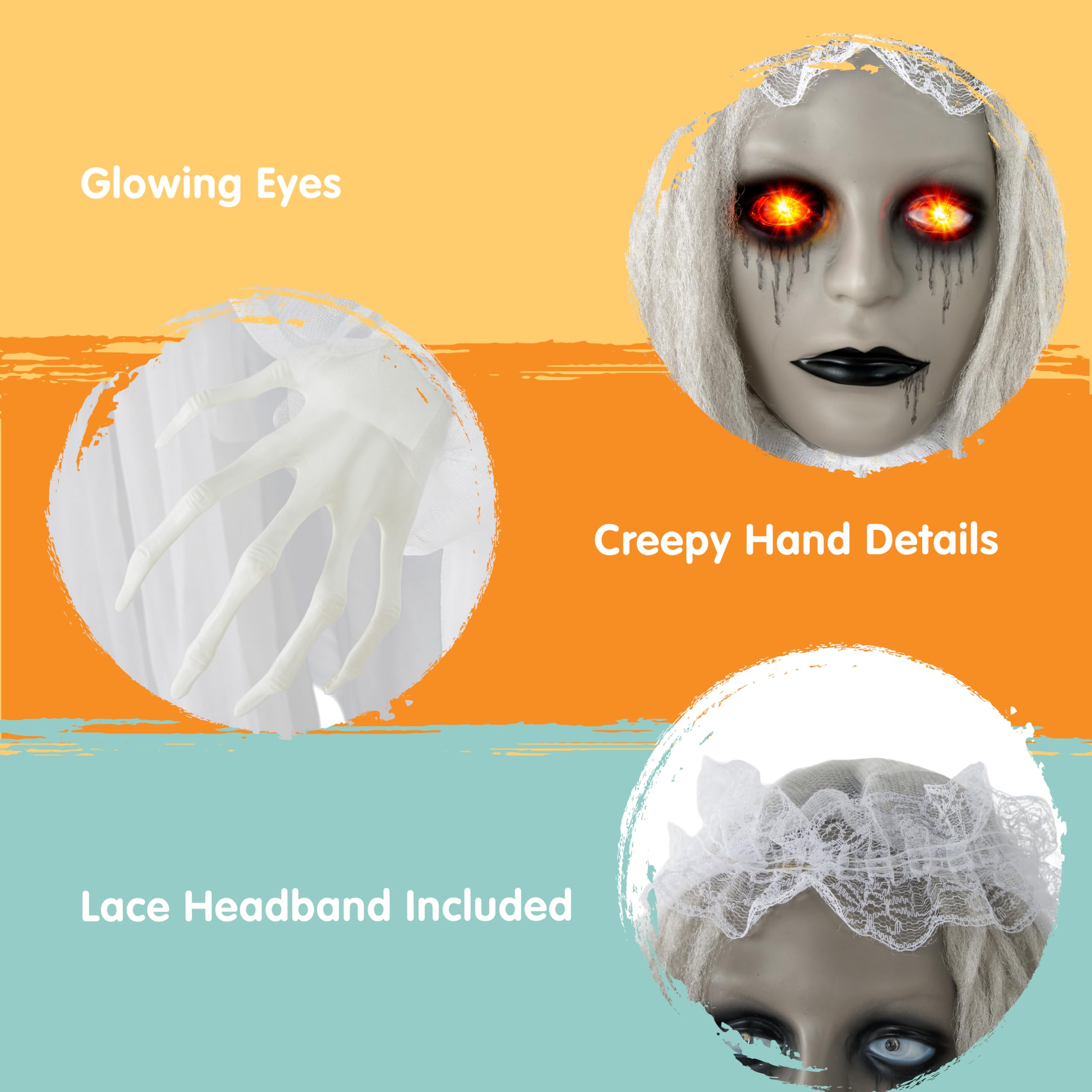 JOYIN Dekoracje na Halloween, dekoracja na zewnątrz, naturalna wielkość, dekoracja panny młodej, aktywna dźwięk, dekoracja na imprezę halloweenową z przerażającym dźwiękiem, straszne rekwizyty do