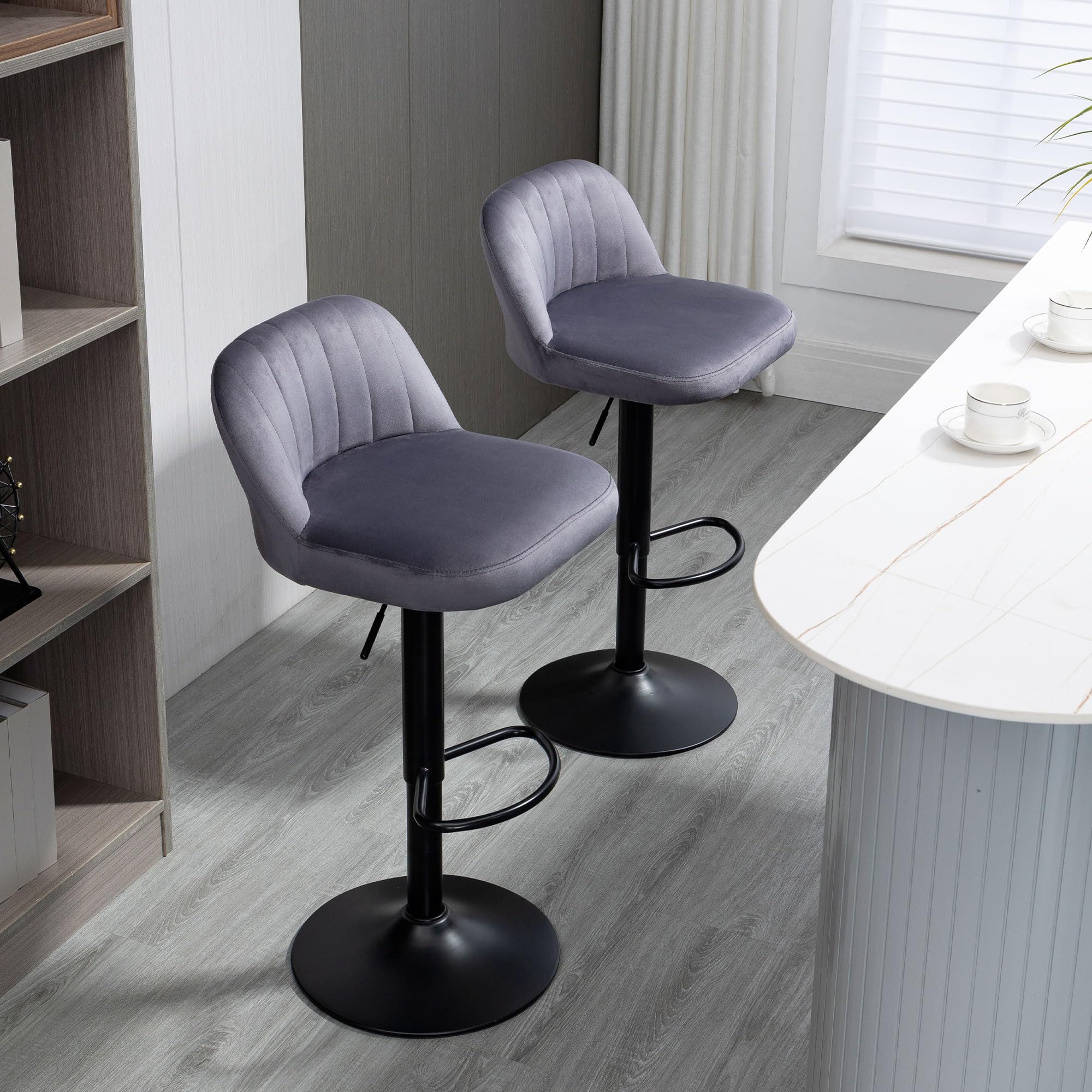 HOMCOM Lot de 2 Tabourets de Bar Repose-Pieds Hauteur Réglable Gris Noir