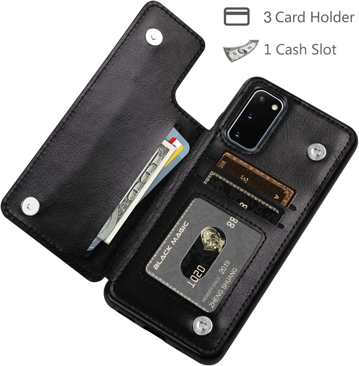 HianDier Wallet Case for Galaxy S20 Slim Protective Case with Credit Card Slot Holder Flip Folio Soft PU Leather Magnetic Closure Cover for Samsung Galaxy S20 6.2 Inch, Black