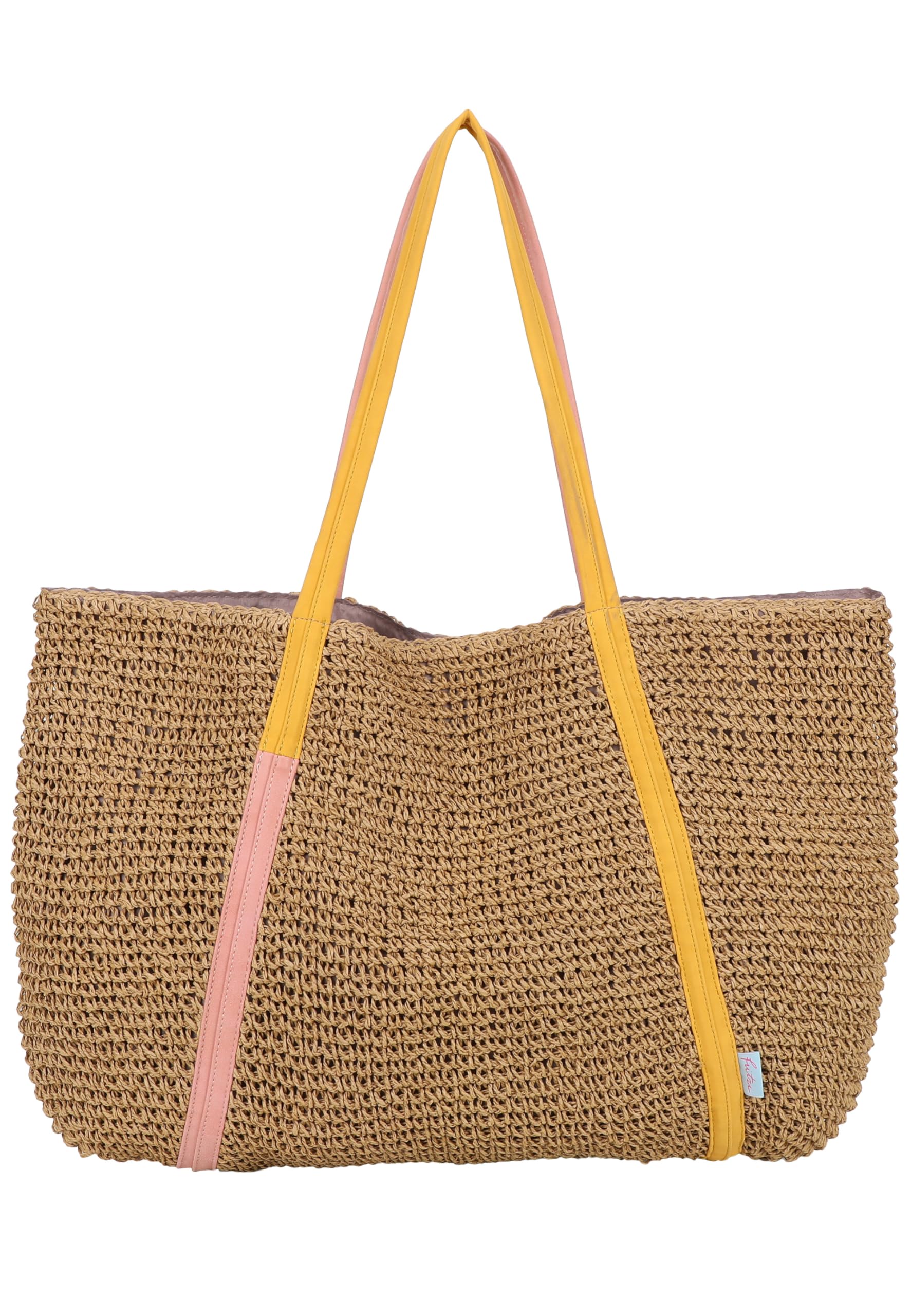 Fritzi Simply Shopper Nature Straw Bag Women's XXL Shopper Handbag Festival Beach Vegan Straw Look 42 x 63 x 3 cm - Beige/Mint/Blue/Pink, Beige-Pink, Einheitsgröße