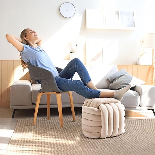 Miniatura 2 de FOXHUNTER Moderno otomano tapizado de terciopelo, cómodo taburete de terciopelo para tocador, exquisito puf debajo del escritorio, taburete suave