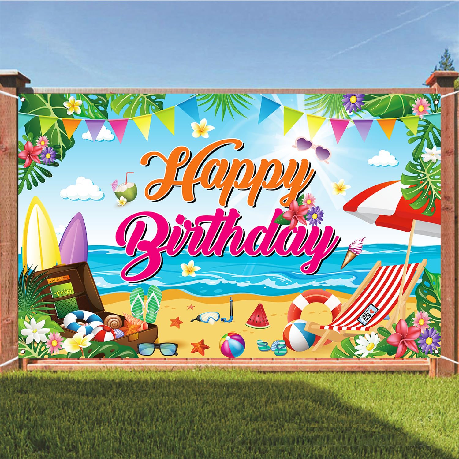 Decoración de fiesta de cumpleaños de verano, pancarta de gran tamaño para fiesta de verano en la playa, suministros de decoración de fiesta de verano, 71 x 43 pulgadas