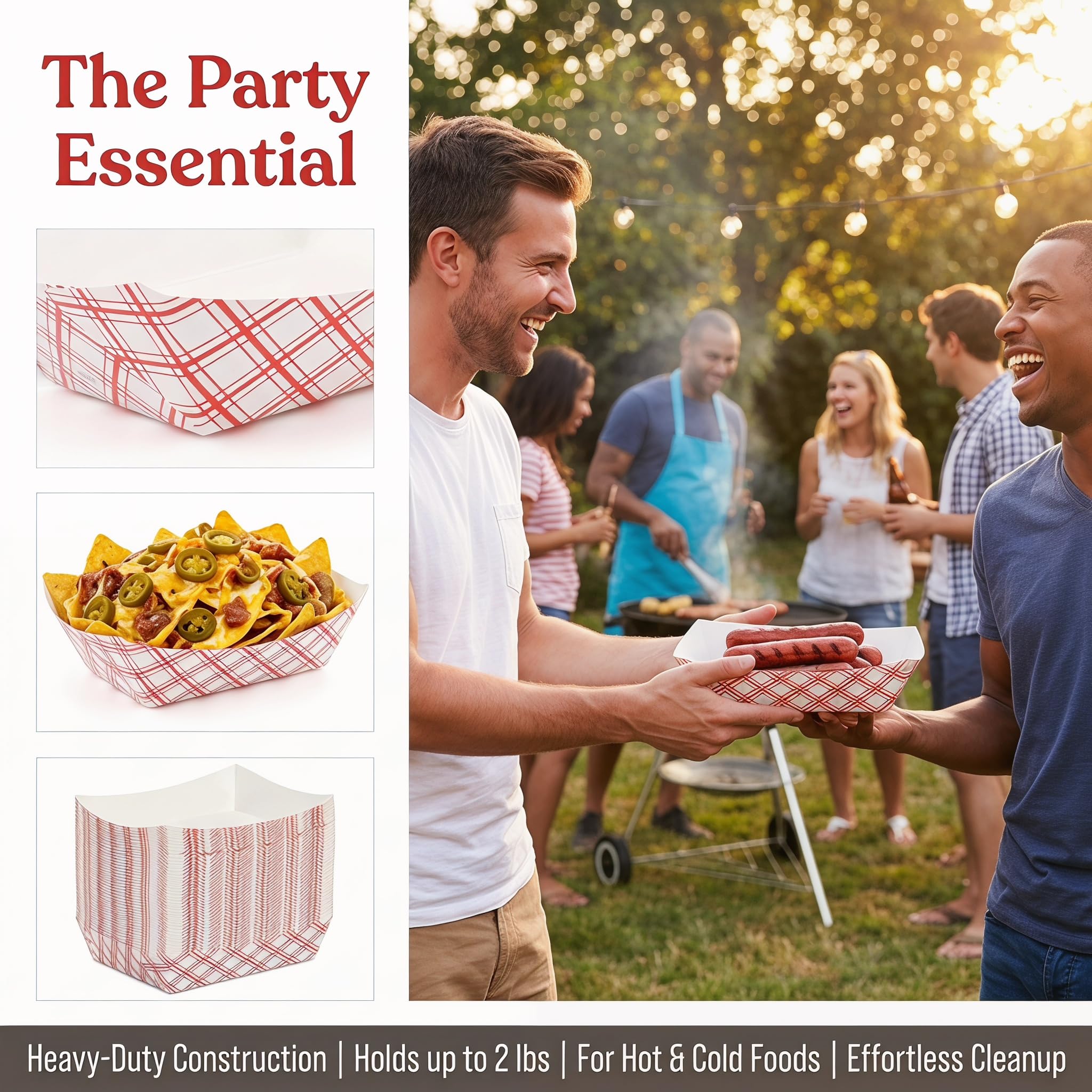 Fasmov - Bandeja de papel desechable para servir comida en bote para patatas fritas, perros de maíz caliente, palomitas de maíz o aperitivos, 100 unidades