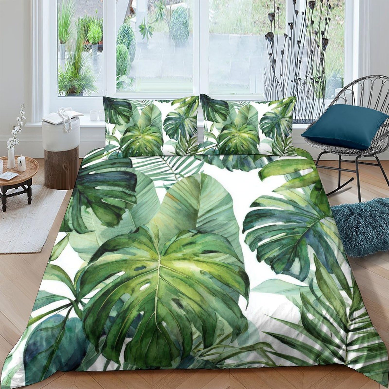Ctjqhvkz Style-3 3D Printed Tropical Leaf Fitted Sheet Microfiber Soft Breathable Monstera Bed Cover For Bedroom Guest Room Protection Decor Single（135X200cm）