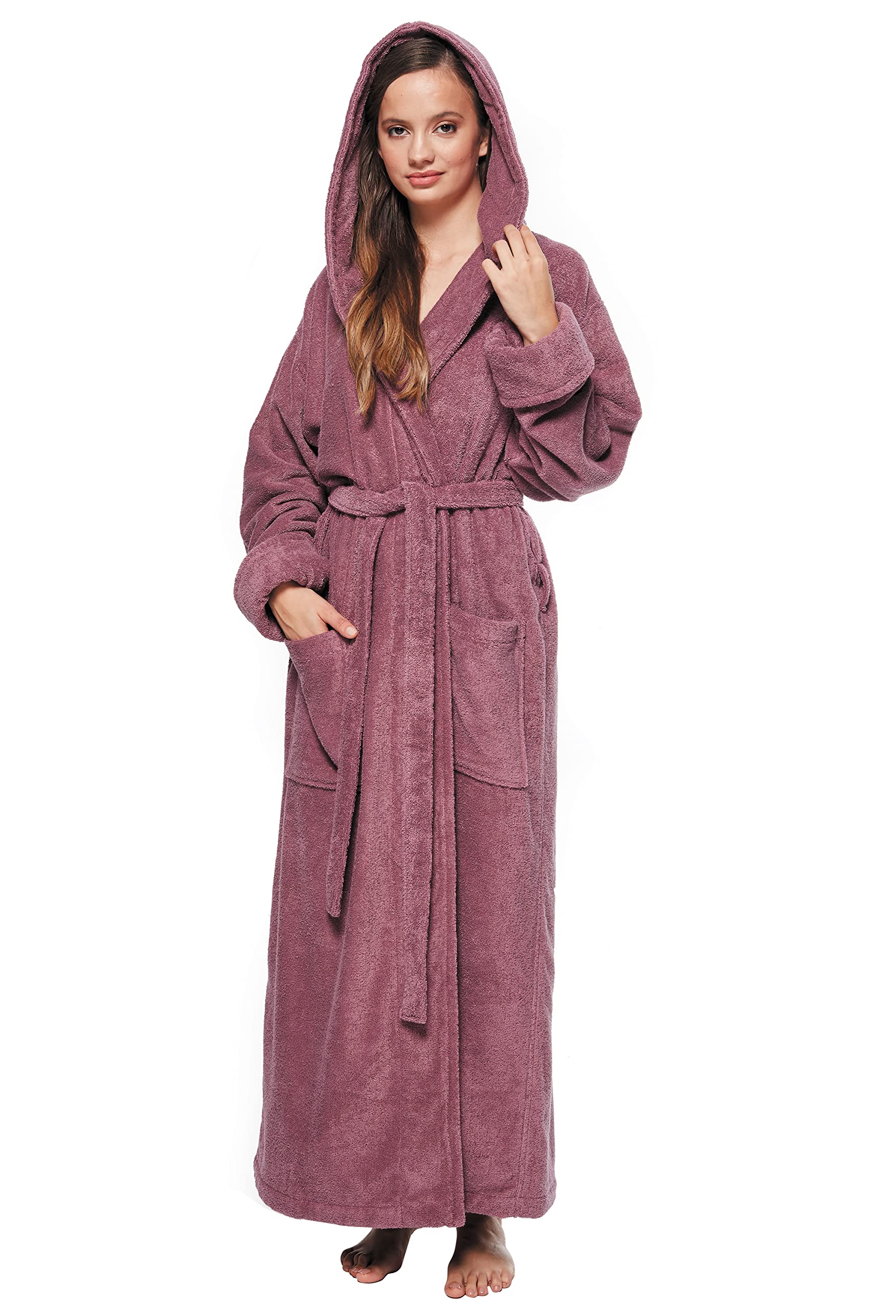 Arus Women's GOTS Certified Organic Cotton Hooded Full Length Turkish Bathrobe