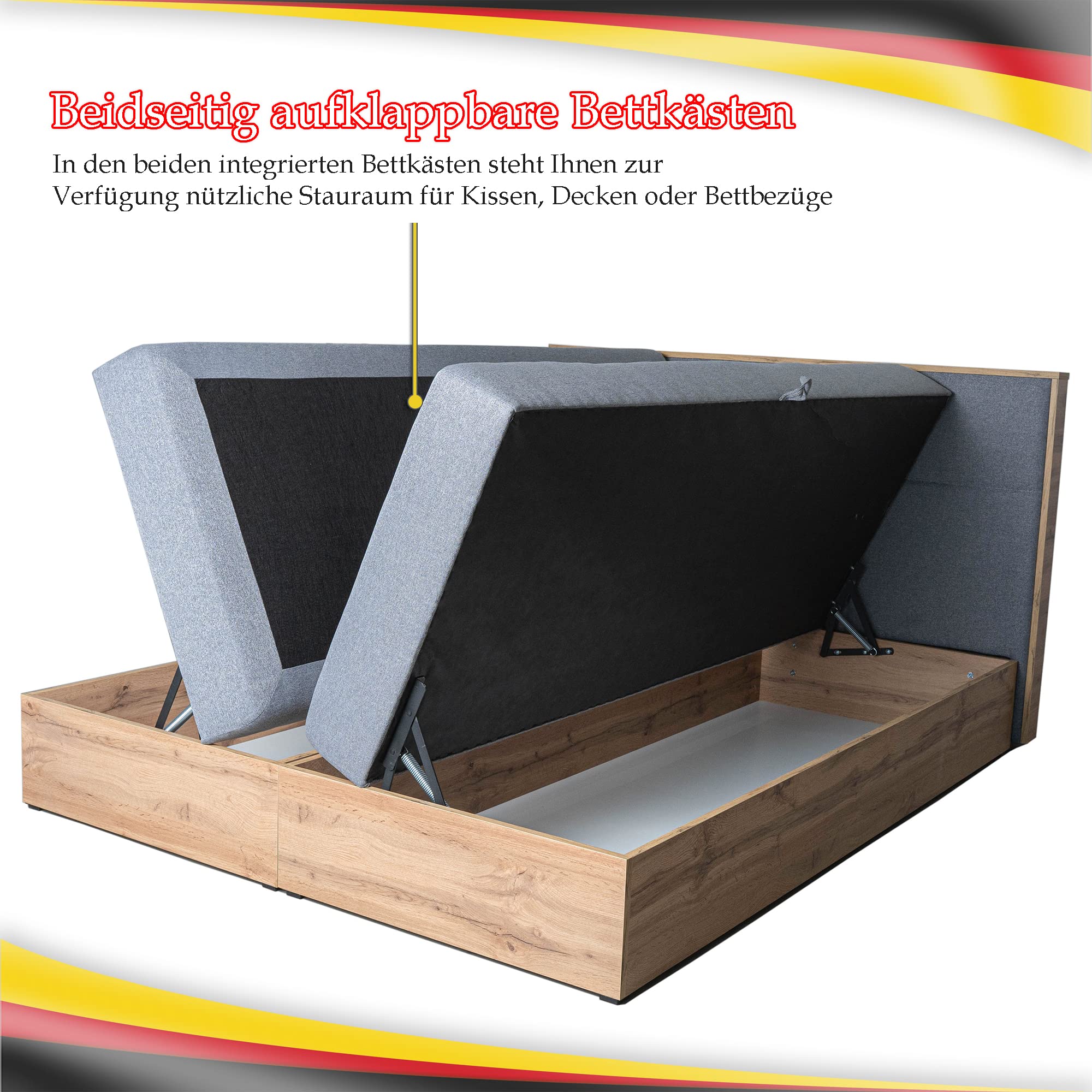 FURNISTAR Boxspringbett LOFT 1-180x200cm Schwarz. Doppelbett mit Bonellmatratze, Bettkasten, Topper, Kopfteil.