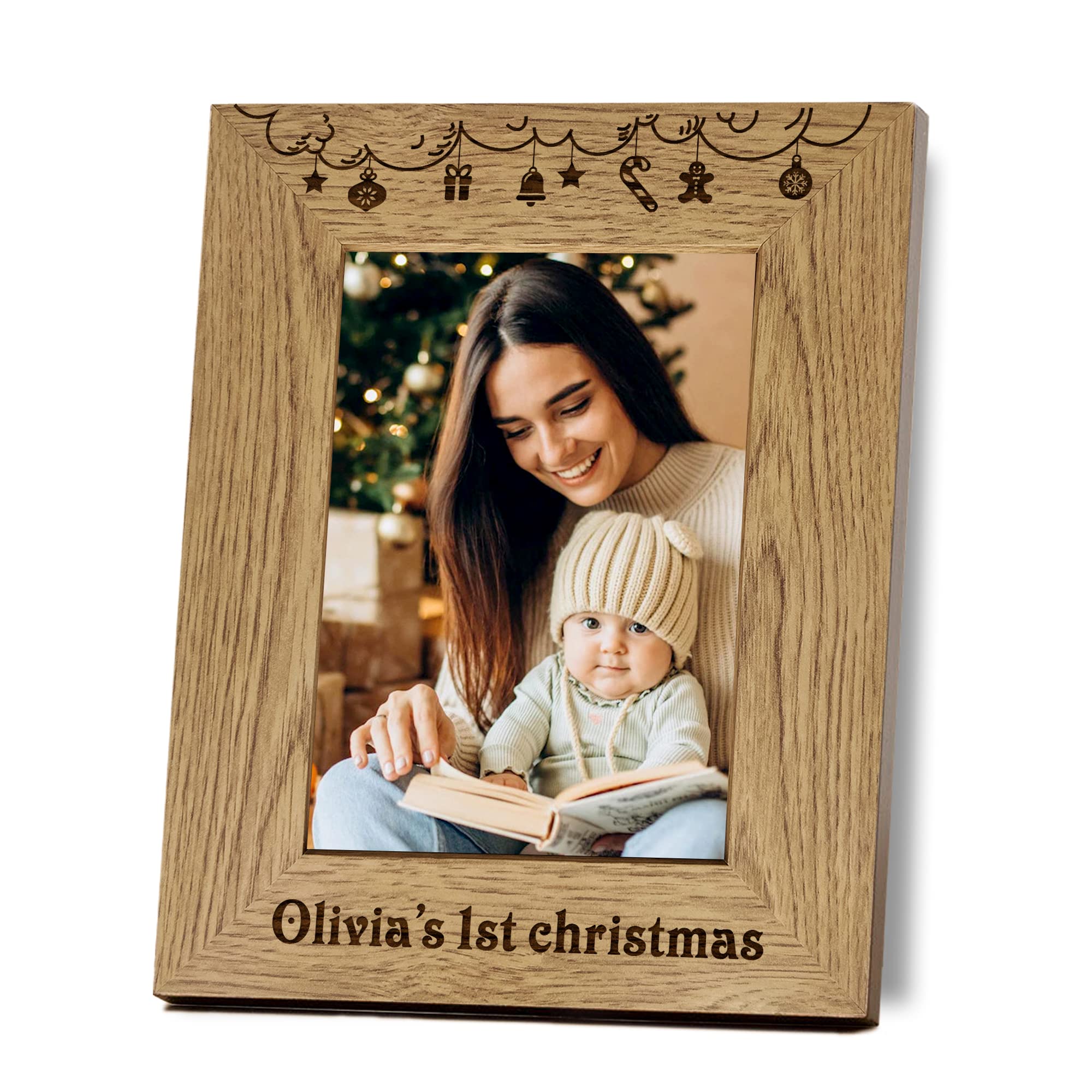 Personalised Photo Frame First Christmas for Baby Girls Baby Boys Family Gifts Decoration Fabulous Gift for Xmas New Home Party Mothers Day Engraved Photo Frame Portrait(Design 2)