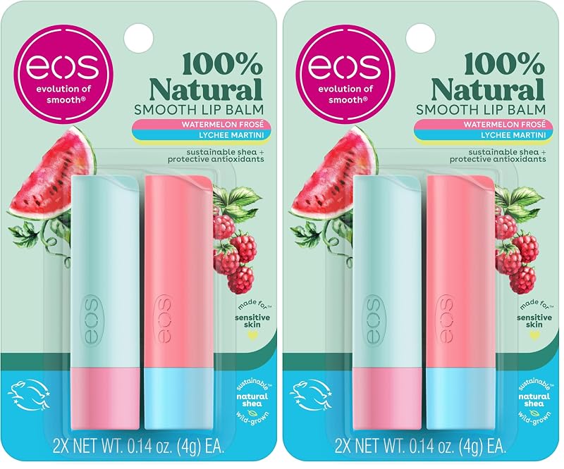 eos Bálsamos labiais Watermelon Frosé e Lychee Martini, pacote com 4