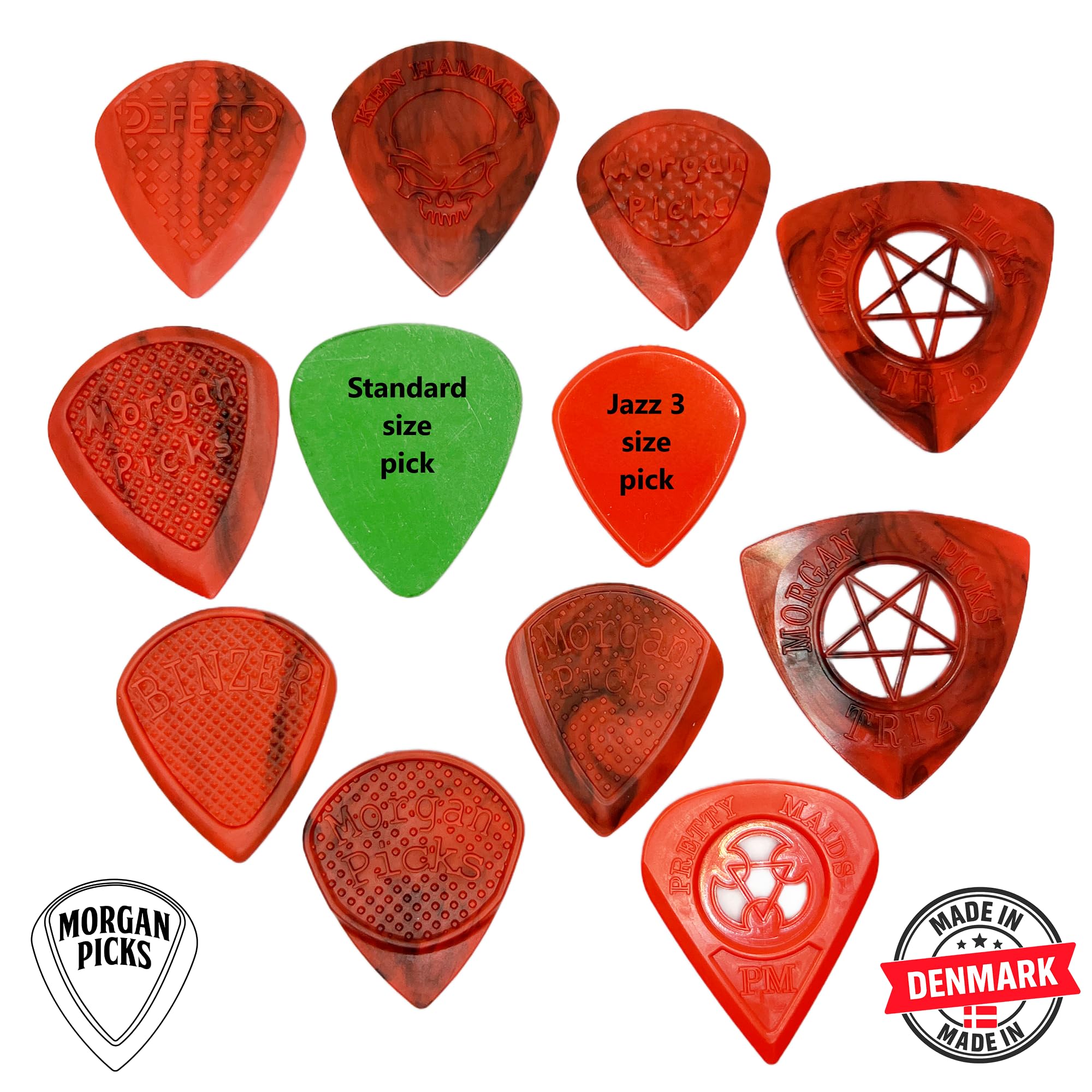 TRI3 Plektrum – kostki gitarowe z dodatkową przyczepnością – gitara do gitary z przyczepną powierzchnią i precyzyjną kontrolą – kostki gitarowe – czerwony/czarny – ręcznie wykonany w