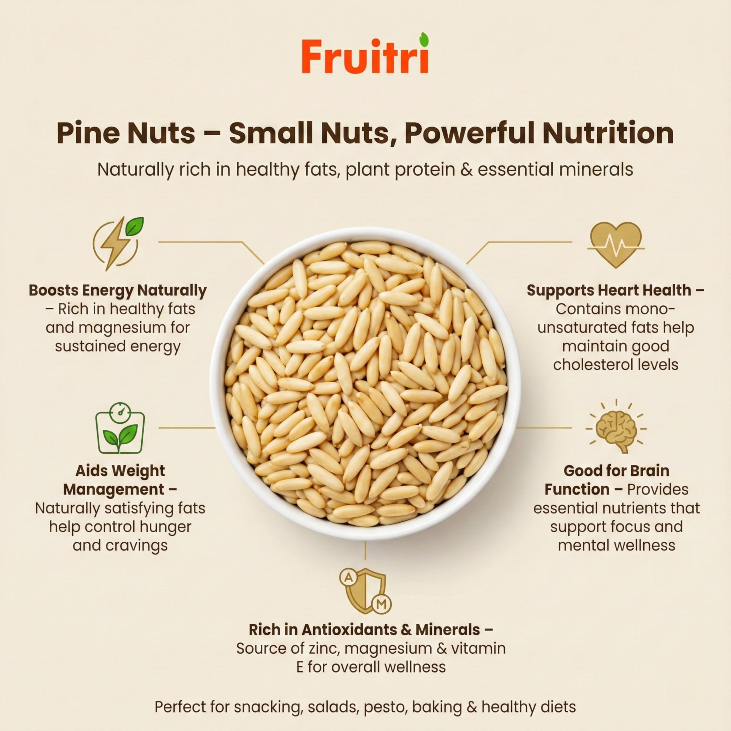 Fruitri Pine Nuts (Chilgoza Giri) Without Shell | Premium Raw & Unsalted Pine Seeds | 100% Natural | Rich in Protein, Fiber & Healthy Fats | Ideal for Cooking, Baking & Snacking 1