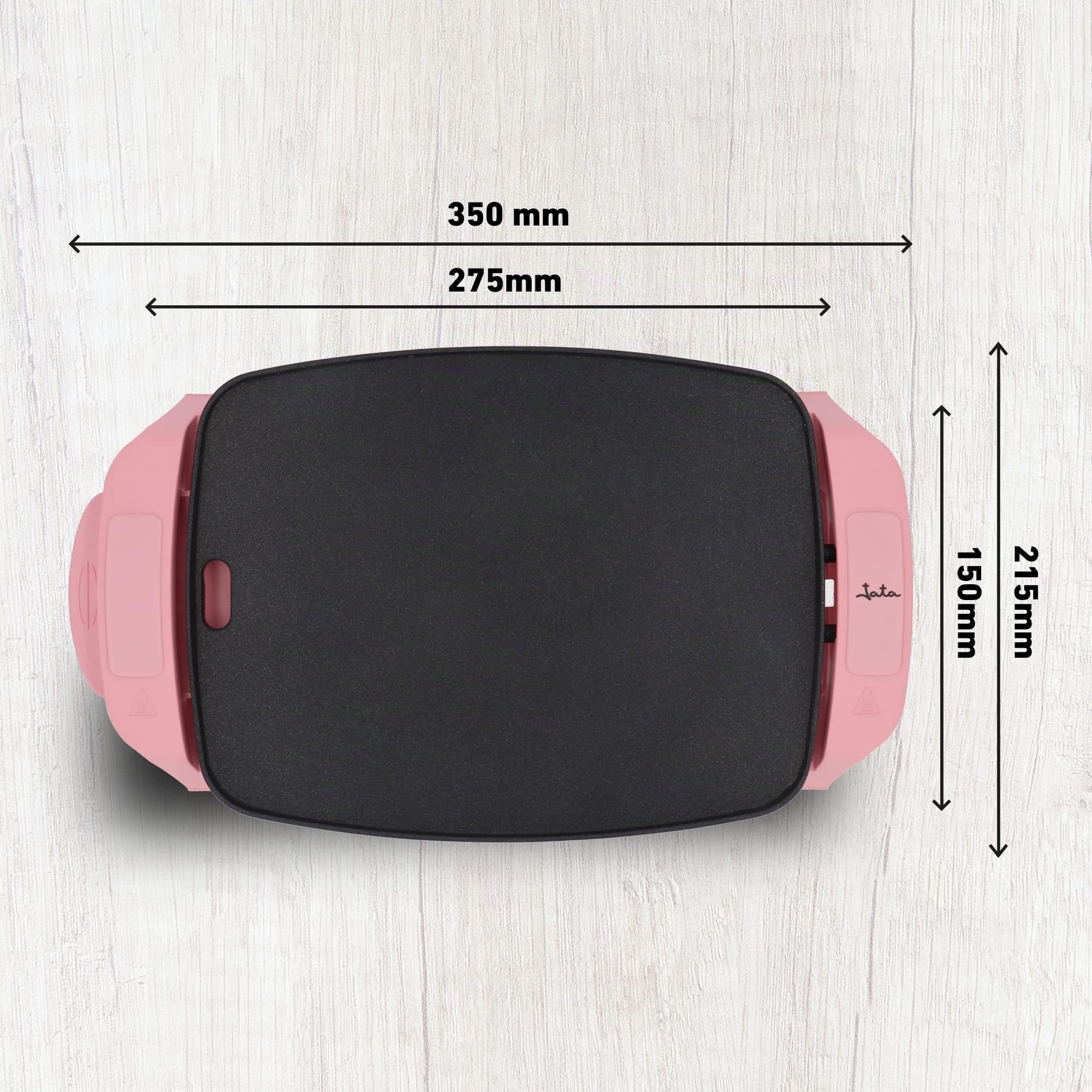 Jata JEGR5522 Plancha de Asar, Antiadherente, Resistente al rayado, 1000W, Medidas 28 x 22 cm, Fabricada en España, Fácil limpieza, Bandeja recogesalsas, Fines solidarios contra el Cáncer de Mama