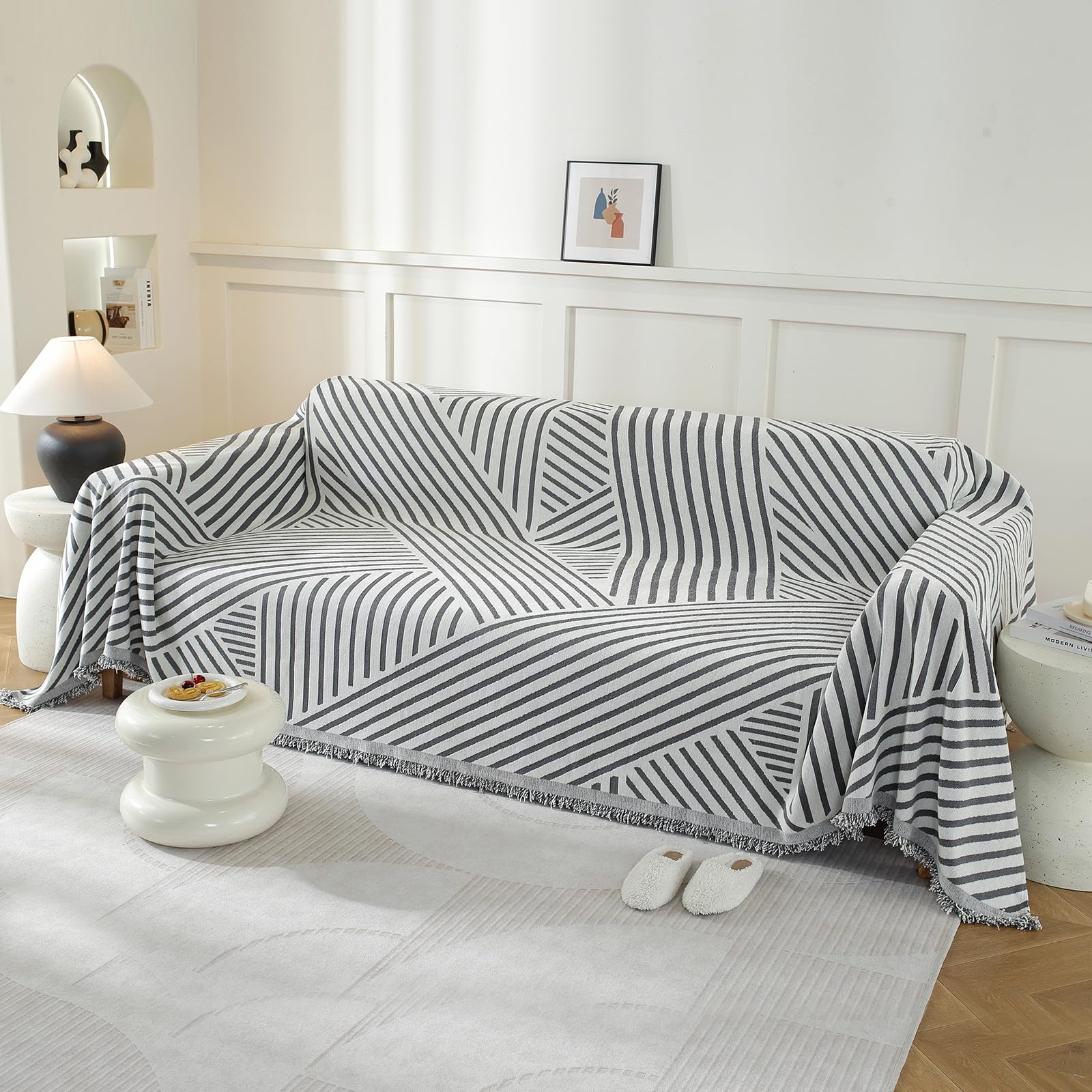 YSTELLAA Copridivano 3 Posti, 180×340CM, Telo Copridivano Universale Quattro Stagioni, Copritutto Per Divano Arredamento Per La Casa, Antimacchia, Lavabili, Grigio Scuro-Line