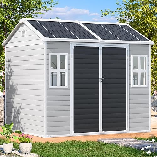 8x6 Shed Resin Outdoor Storage with Floor Included, Waterproof Lockable Garden Shed Plastic Tool Shed Cabinet (6x8 FT)
