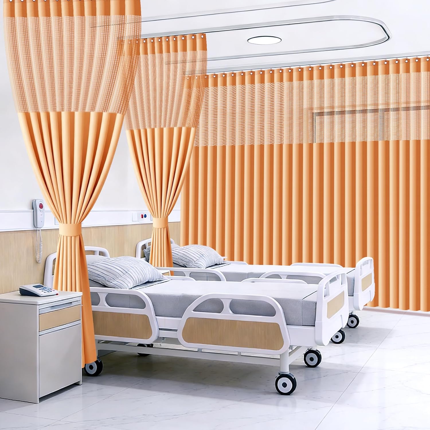 Inherent Grommet Flame Retardant Cubicle Hospital Privacy Curtain with Flat Hooks Room Divider Medica Clinic SPA Lab Cubicle Curtain Divider Privacy Screen(1Panel,144X96,Pink