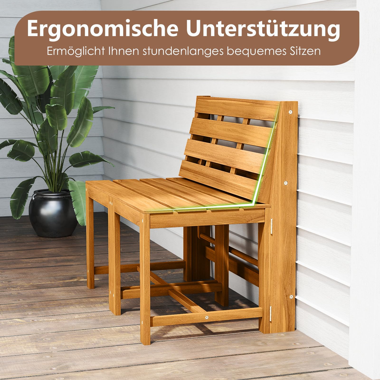 COSTWAY 2 in 1 Gartenbank, Gartentisch mit Sitzbank, 2-Sitzer Holzbank, Balkonset, Balkonmöbel Kleiner Balkon, Sitzgruppe, Sitzgarnitur für Garten, Terrasse