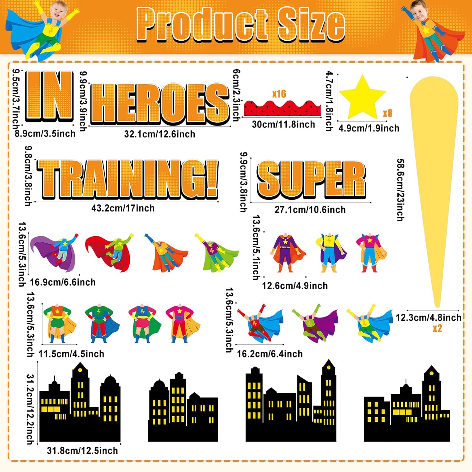 Super Themed Hero Bulletin Board Decoration Set DIY Photo Crafts Hero Themed Bulletin Board Borders Super Themed Hero Paper Cutouts Super Themed Hero Bulletin Boarder for Hero School Classroom Decor