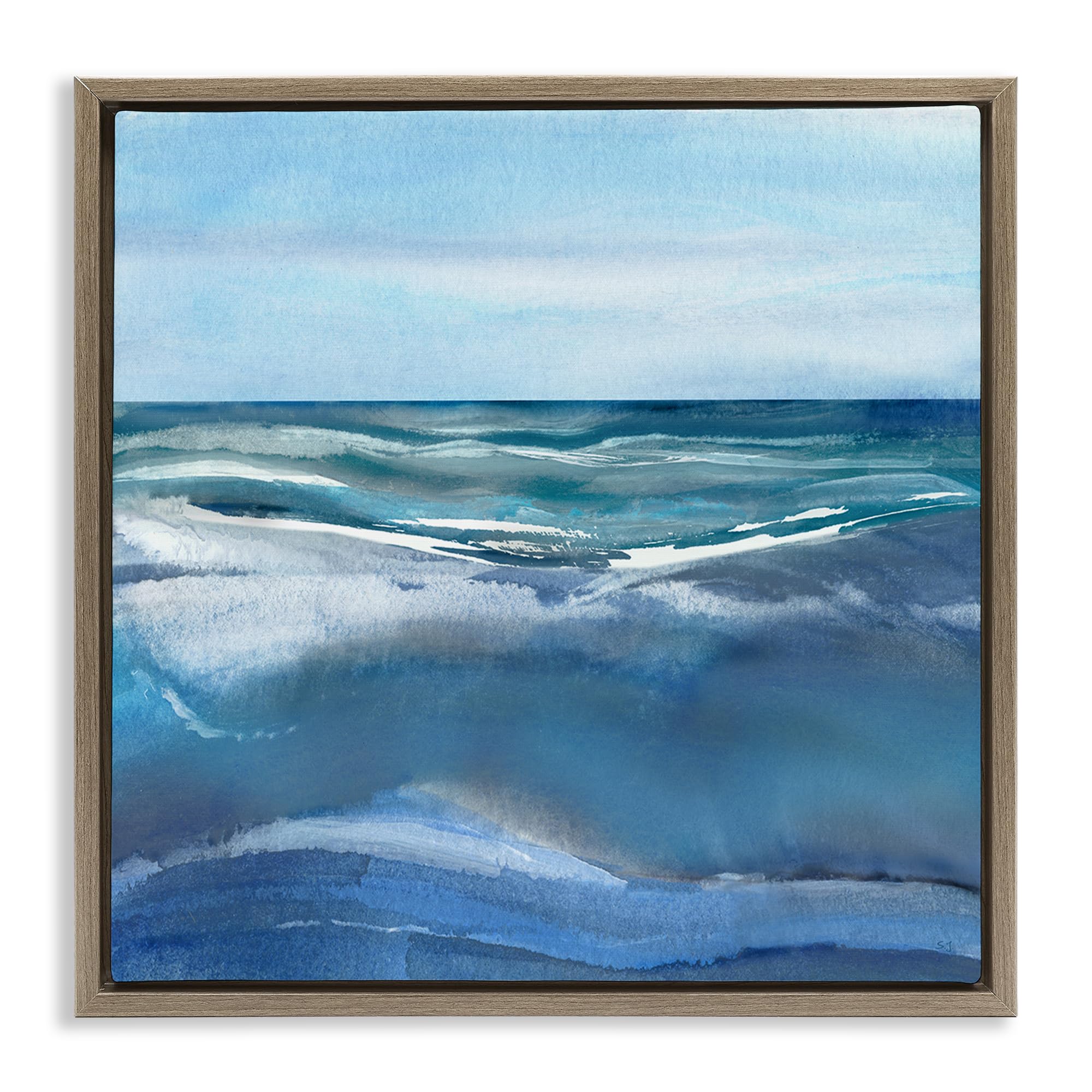 Stupell Industries 'Calm Seas under Soft Sky', Floating Frame Canvas Art, Brown, 18 x 18 Inches, Easy to Hang and Sturdy, Made in USA, by Susan Jill
