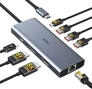 HODO USB C Laptop Docking Station, Triple 4K Display, Dual 8K HDMI, 100W PD