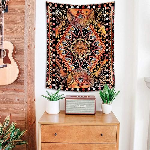 Miniatura 4 de Fowocu Tapiz naranja para colgar en la pared, diseño de mandala hippie indie, tapiz estético para dormitorio, sala de estar, dormitorio (naranja, 50
