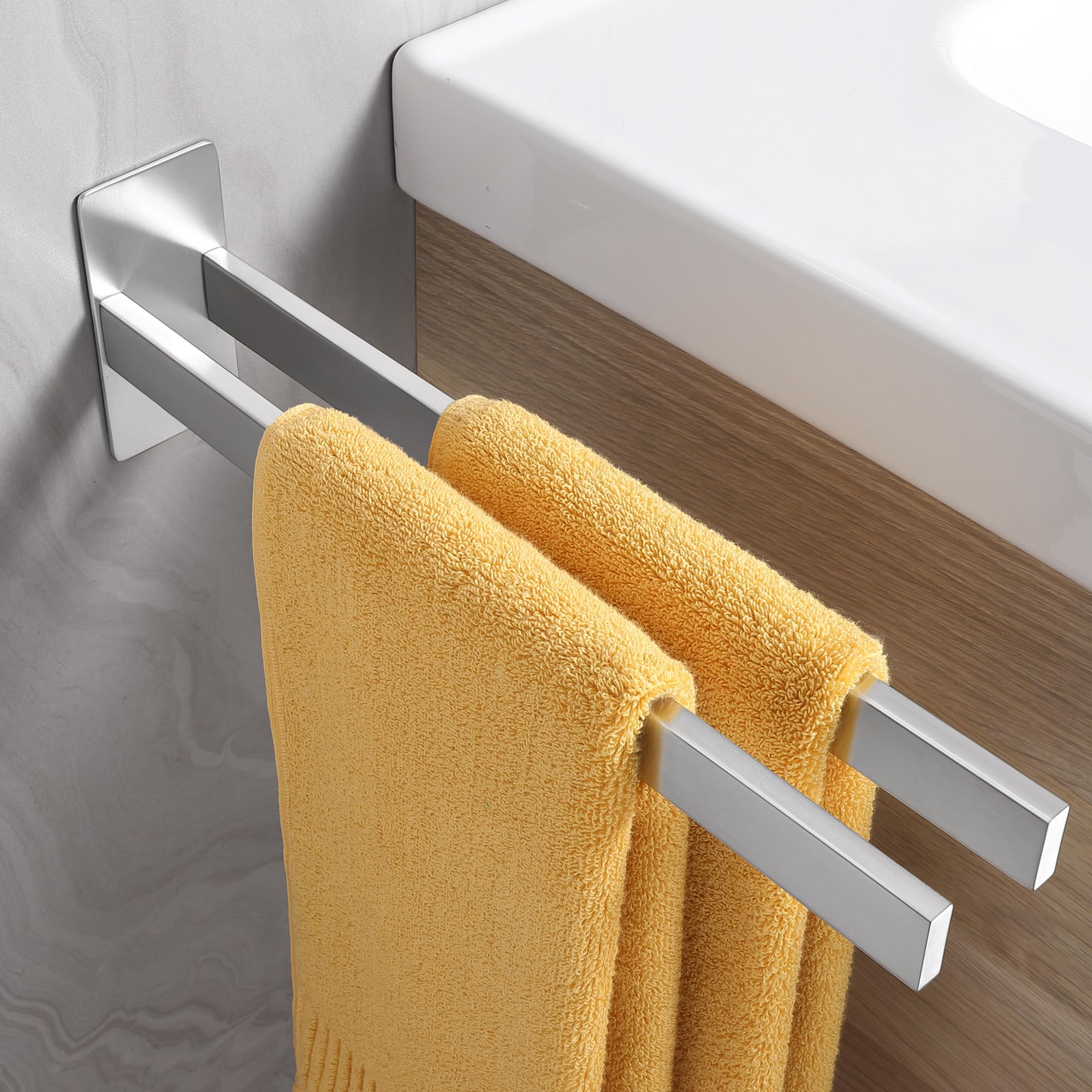 ALOCEO Silver No Drilling Towel Rack, 304 Stainless Steel Double Towel Rack for Bathroom and Kitchen