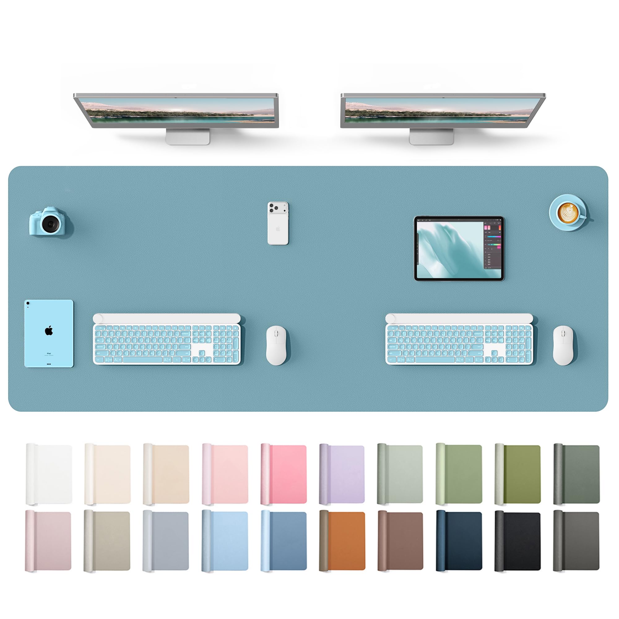 YSAGi Leather Desk Protector, Office Mat, Large Mouse Mat, Non-Slip PU Leather Blotter, Laptop Desk Mat, Waterproof Writing Pad for Office and Home(Aquamarine, 63" x 24")